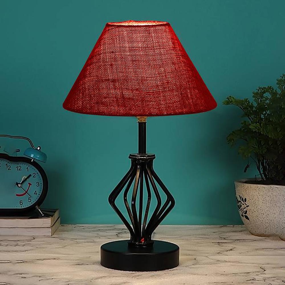 Stevie Maroon Jute Table lamp with Iron Base