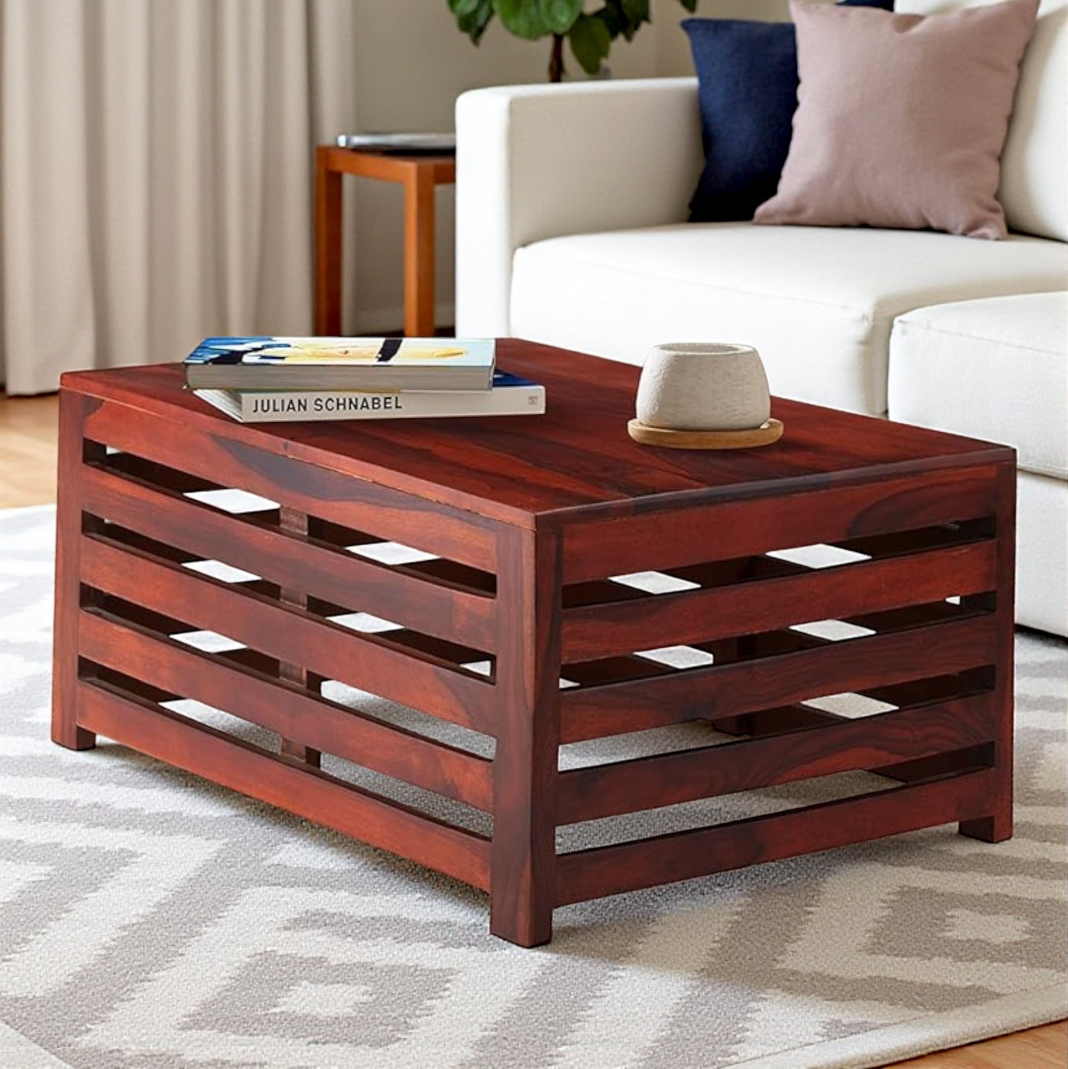 Erickson Sheesham Wood Contemporary Rectangle Coffee Table In Honey Finish