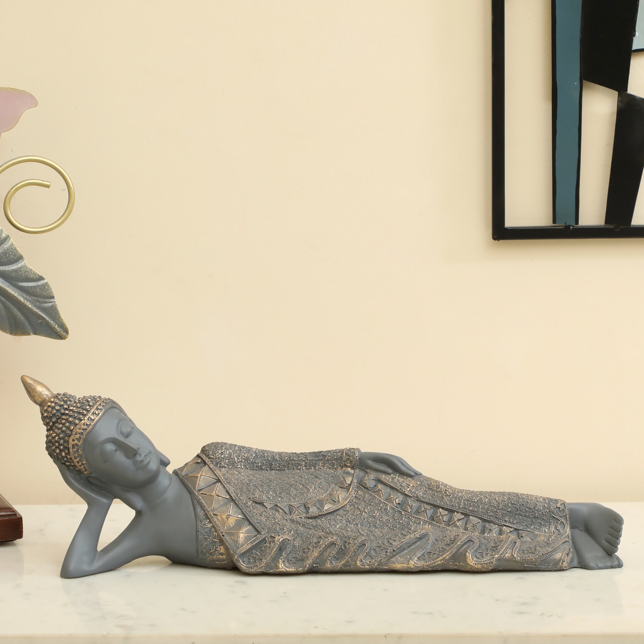 Aum Polyresin Figurine in Grey Colour - Vedas