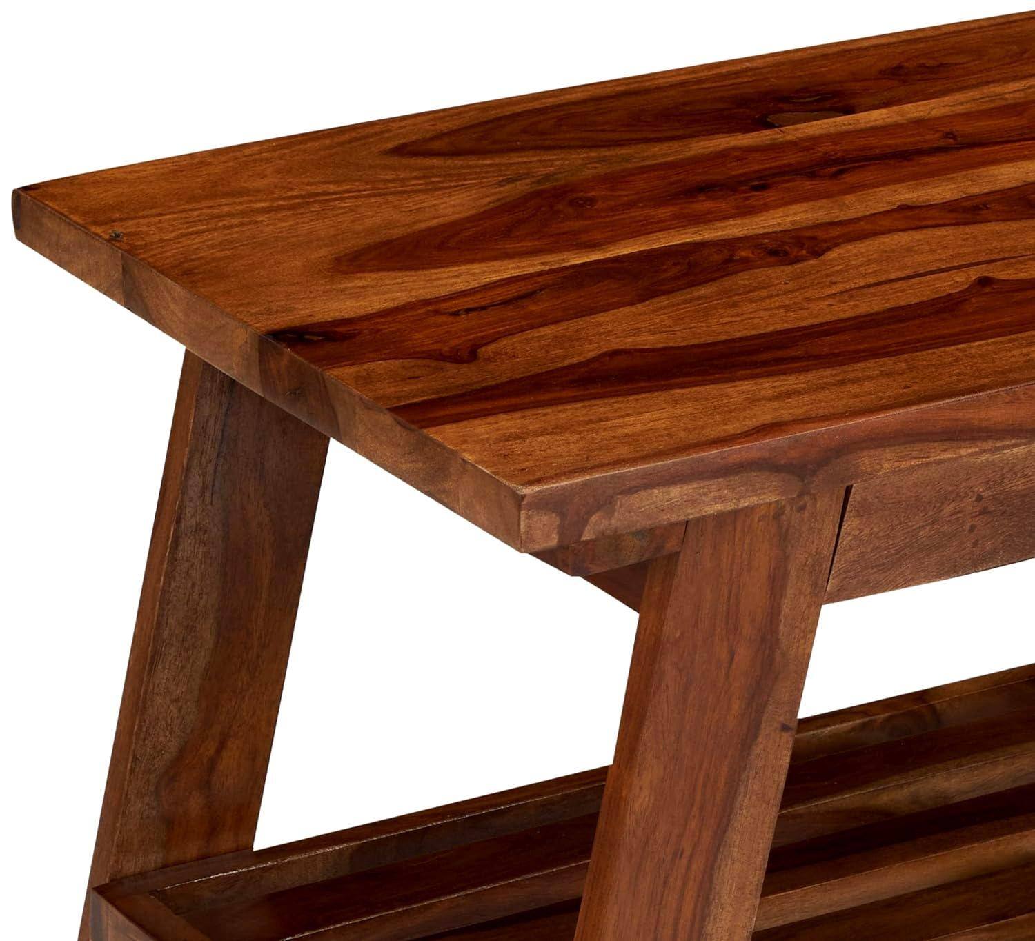 Alison Sheesham Wood Accent Rectangle Coffee Table In Natural Teak Finish