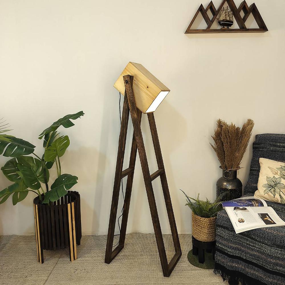 Focal Beige Solid Wood Floor Lamp with Beige Solid Wood Base