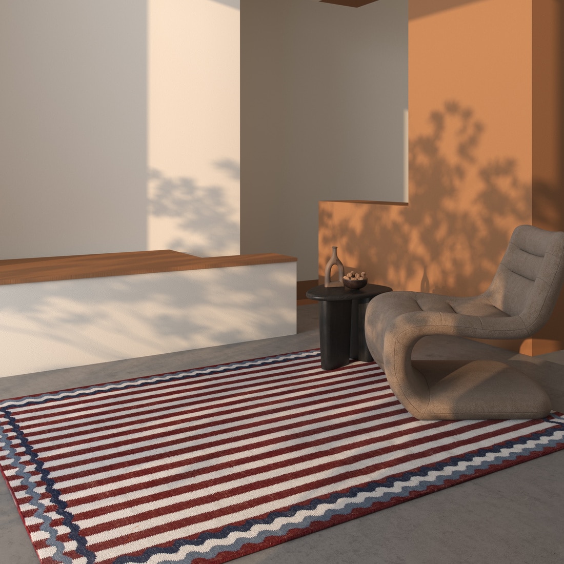 Jaipur Rugs Soft Scalloped Border Striped Wool Dhurrie Rug White 5x5 ft - Jaipur Rugs
