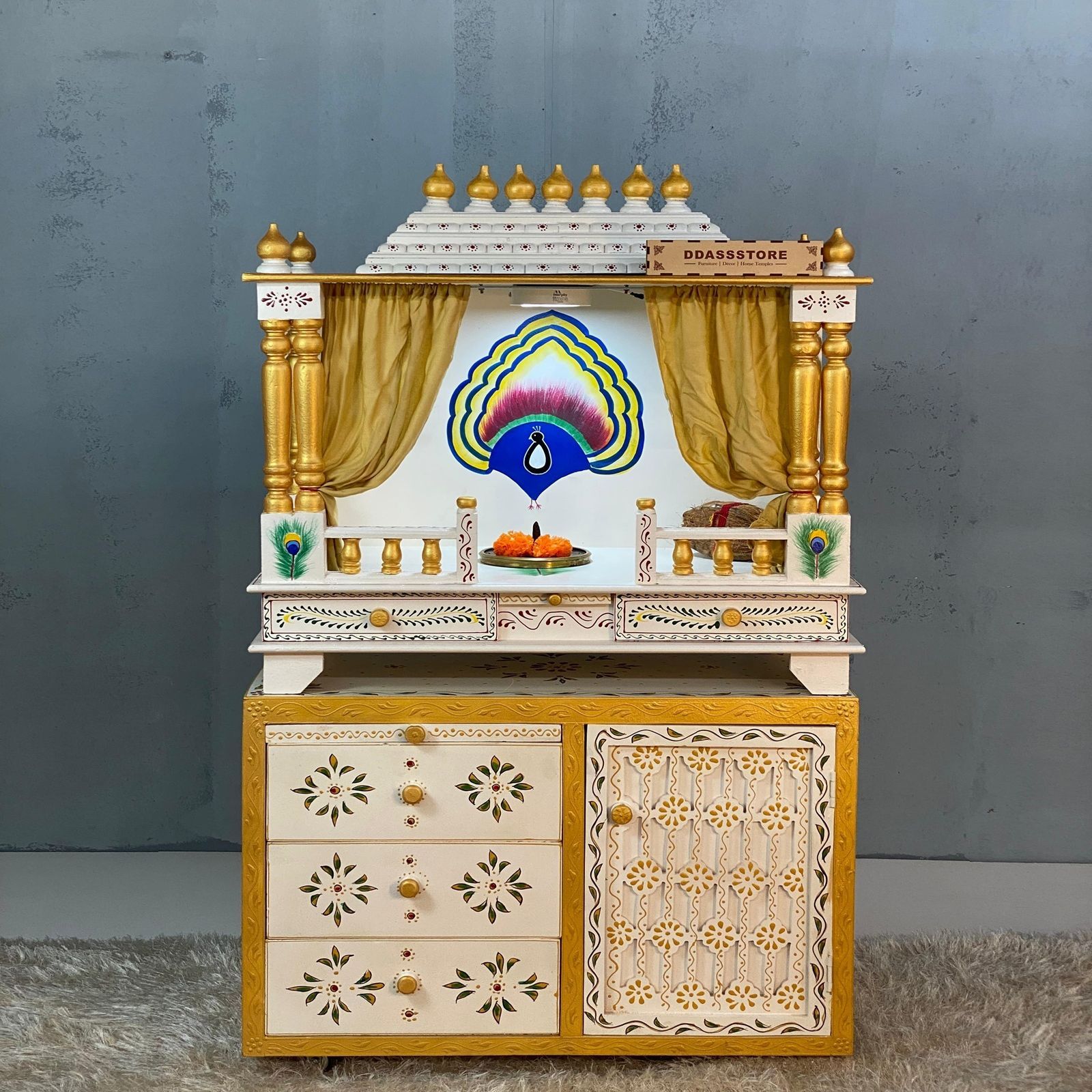 D'Dass Dark Polish Mdf and Sheesham  Wall Hanging Wooden Temple For Pooja - D'DASS