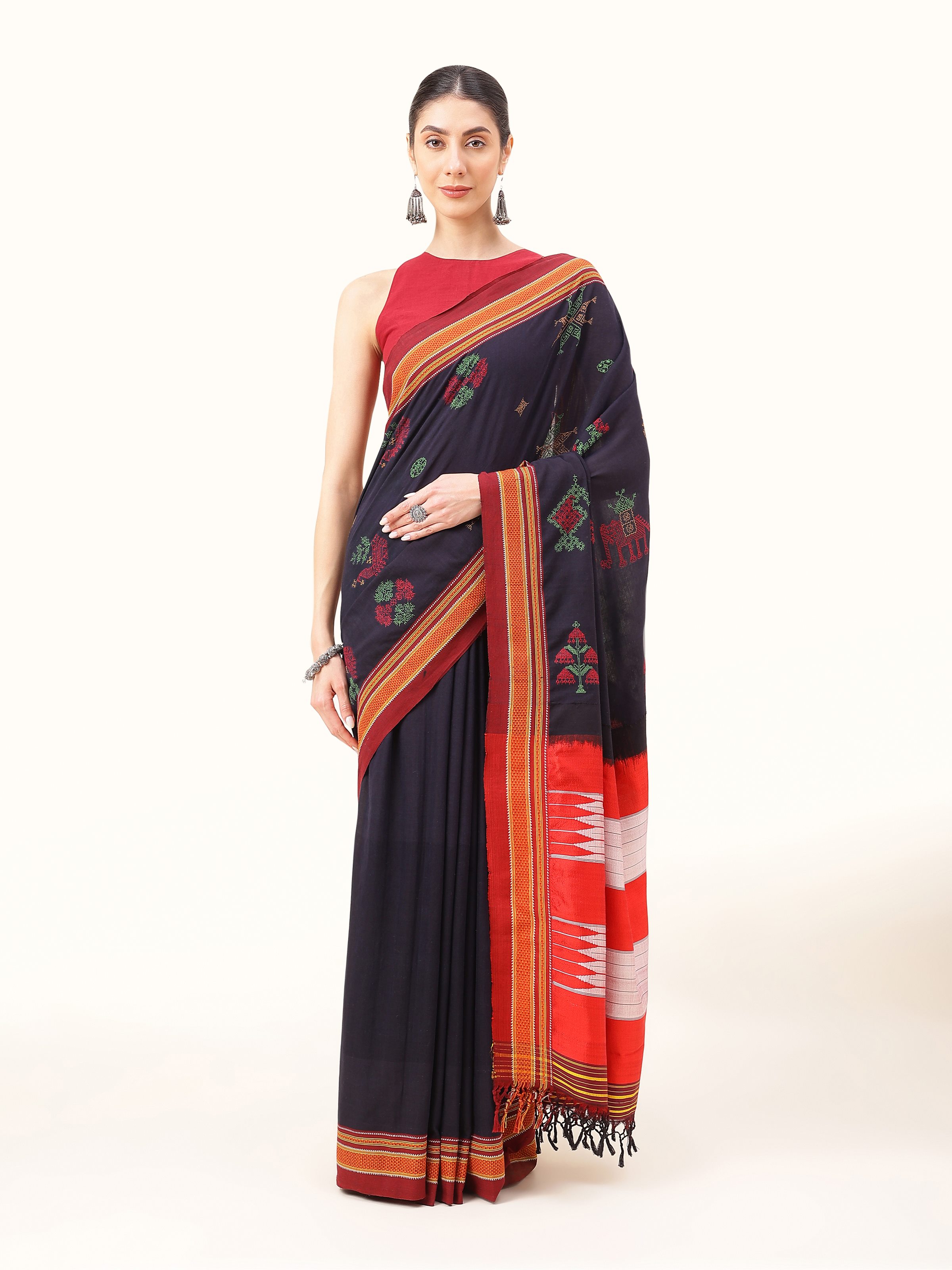 Blue Cotton Silk Kasuti Embroidered Saree