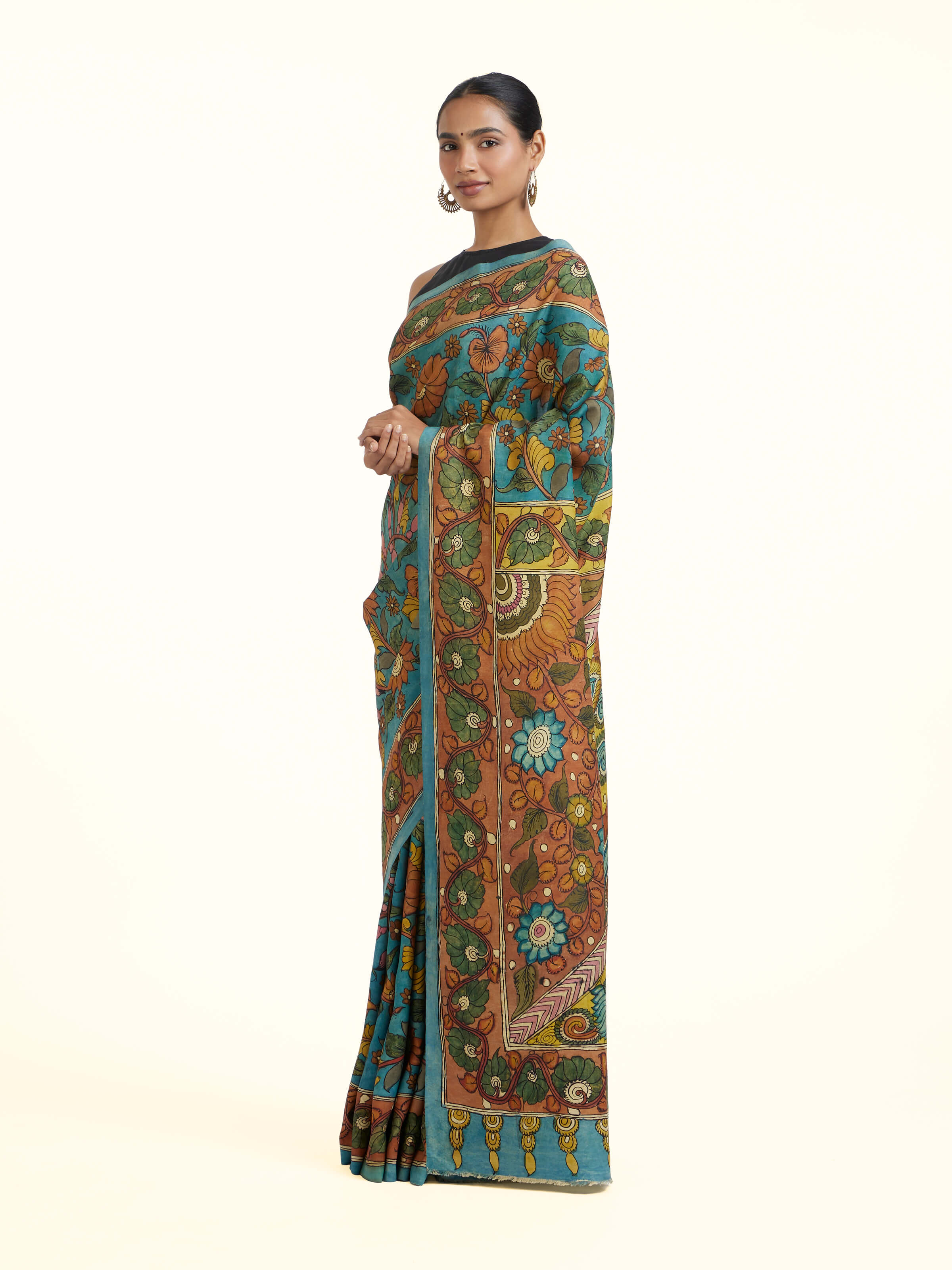 Mulberry Silk Kalamkari Hand Painted Saree