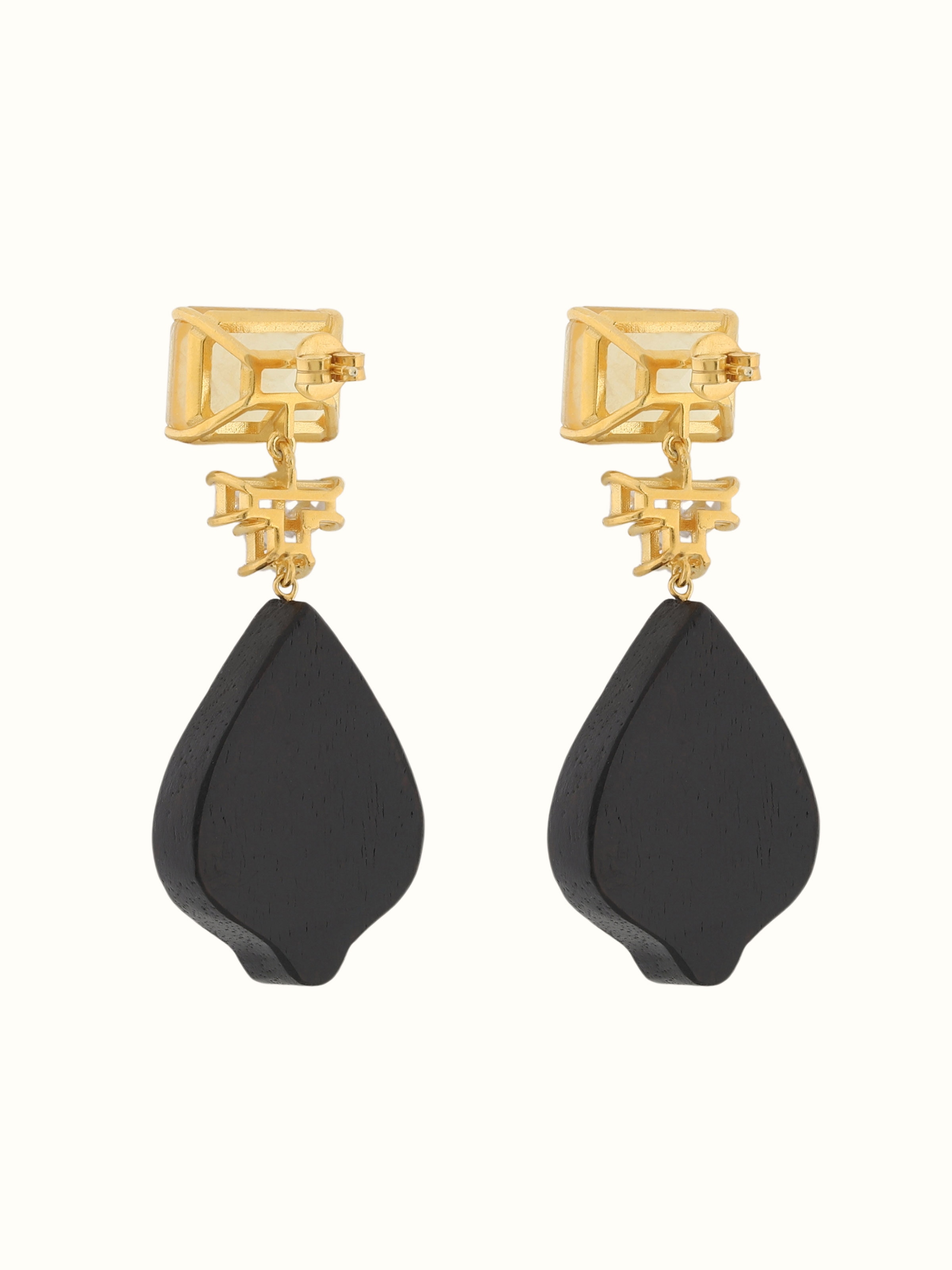 Back side view of Tarkashi silver drop earrings