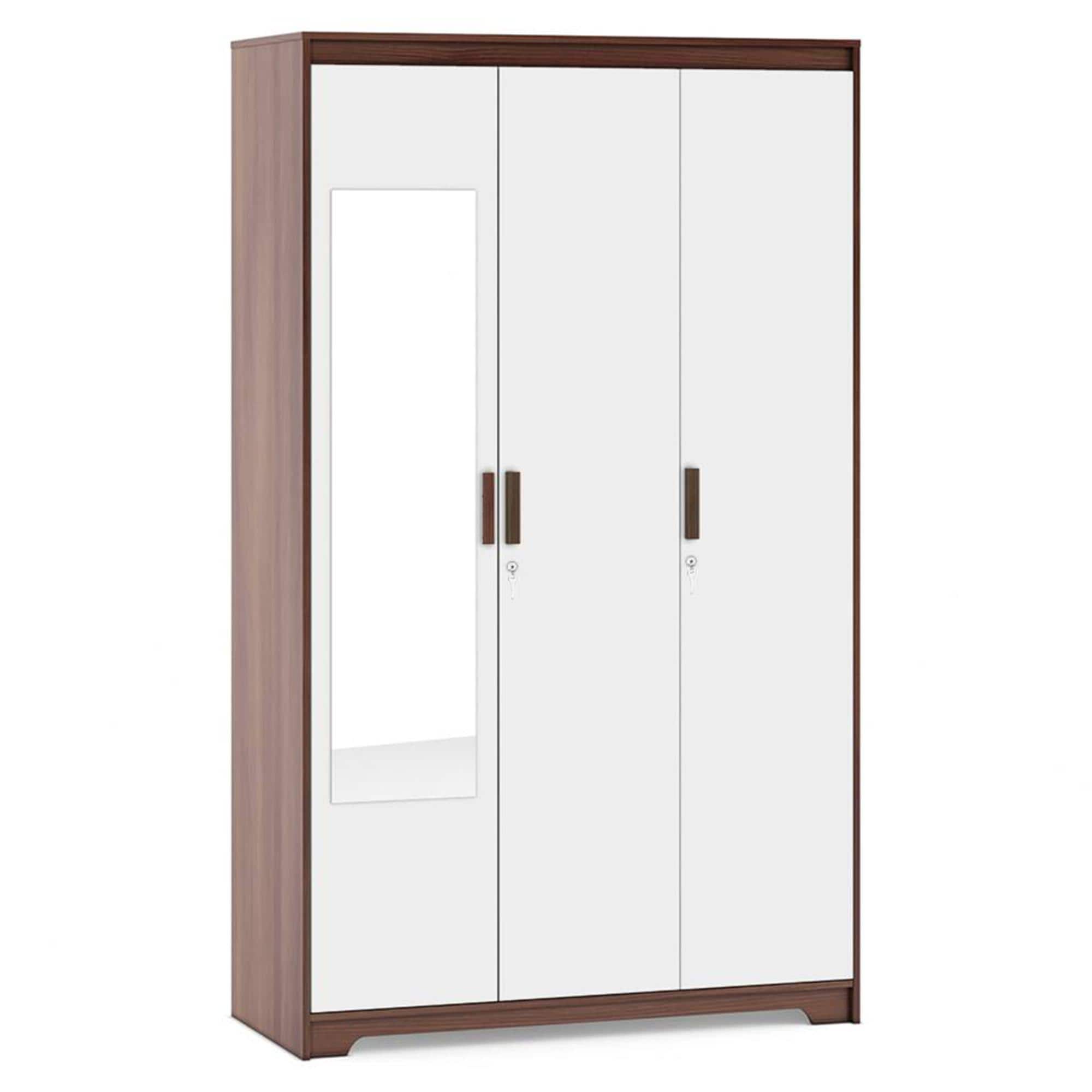 Miller 3 Door Wardrobe With Mirror and Lock in Two Tone Finish