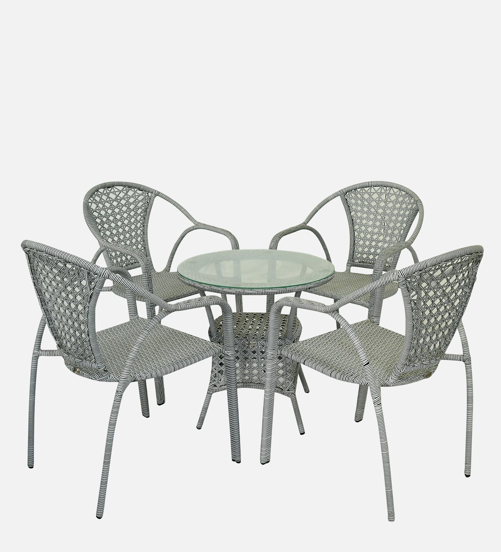 Esperance  Wicker Table And Chair Set In  White And Black Finish