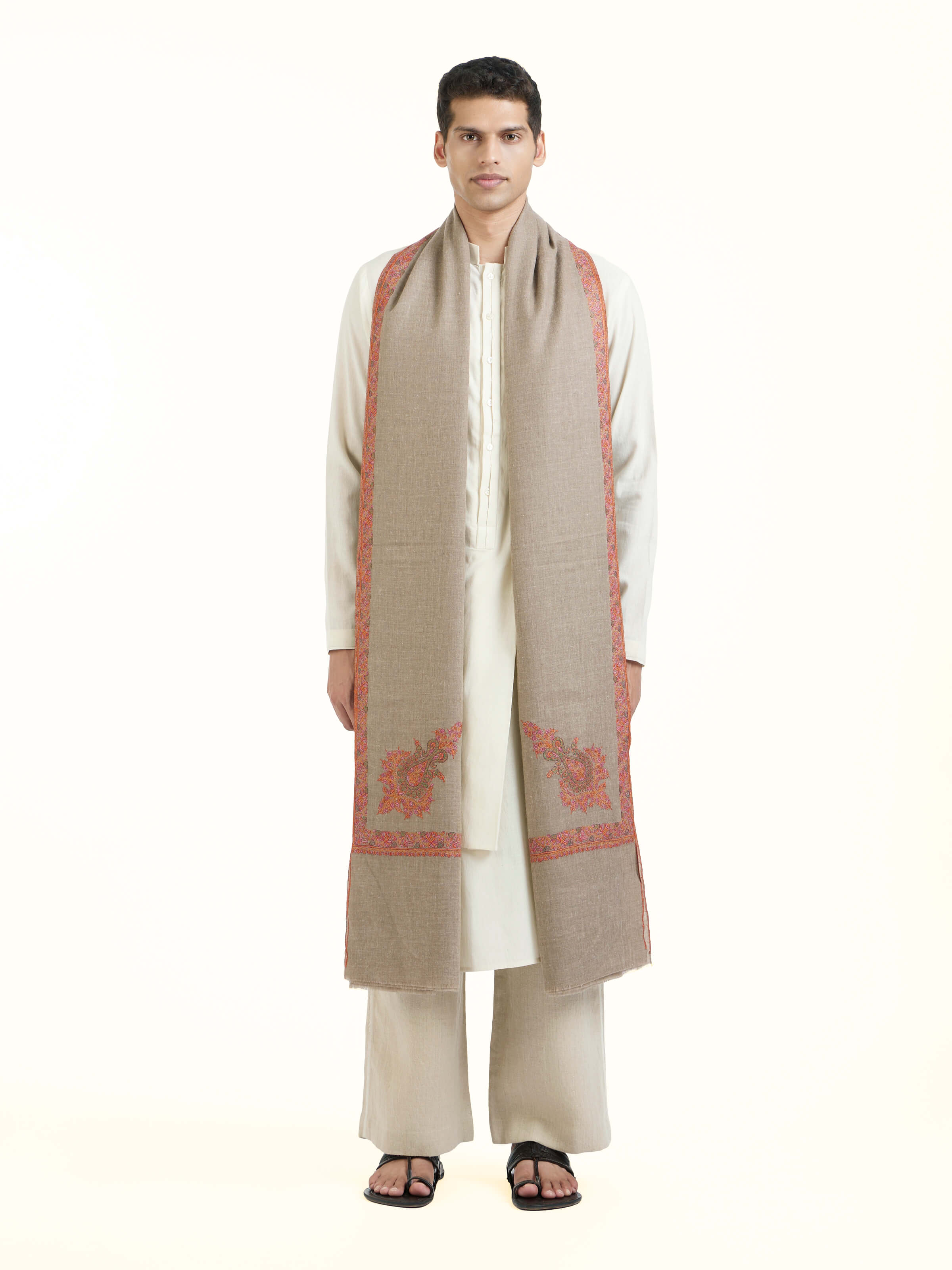 Brown Sozni Hand Embroidered Shawl