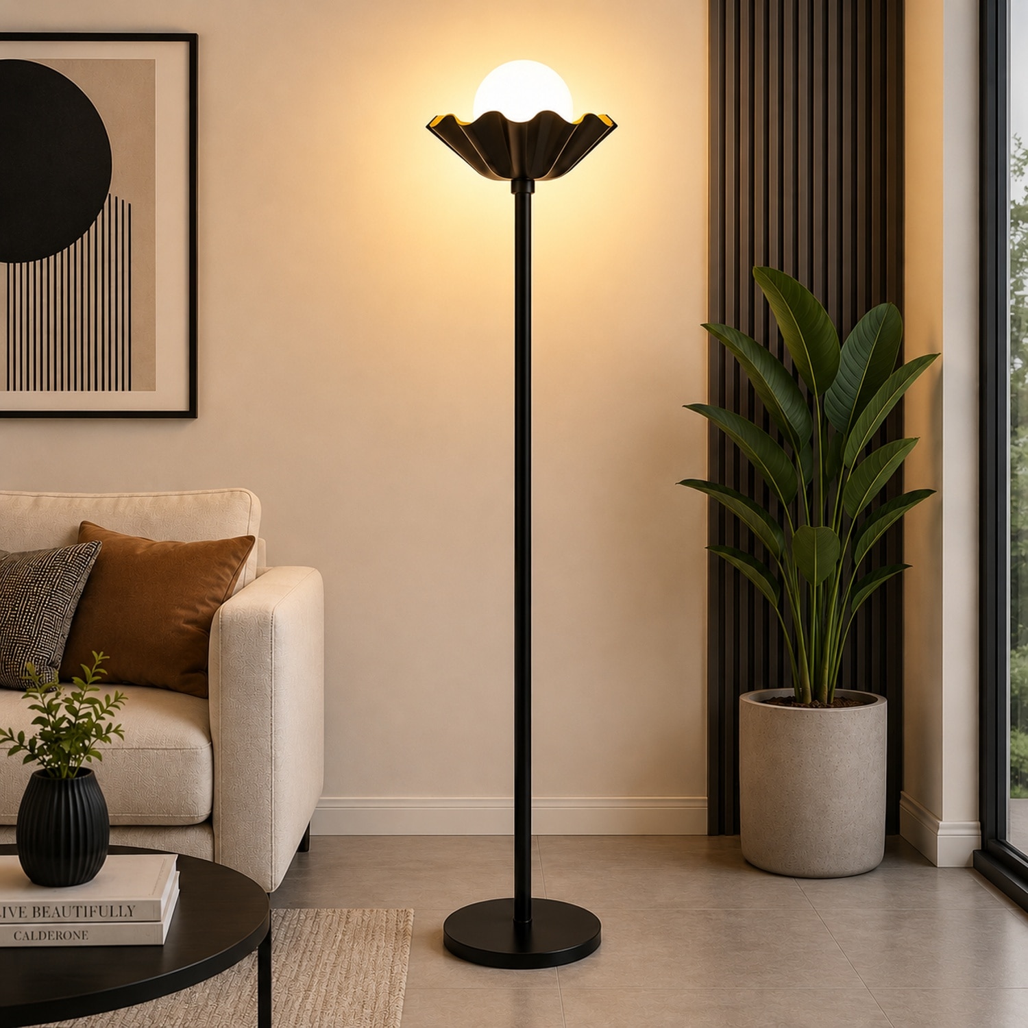 Flower Floor Lamp with Ball in Black Colour-image-49