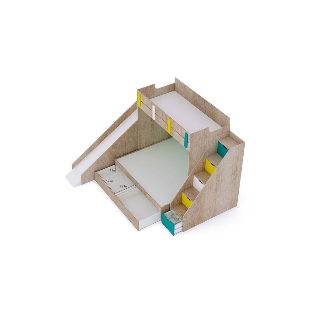 Sleep Nâ€™ Slide Bunk Bed with Slide and Storage in Oak Colour BKBB025