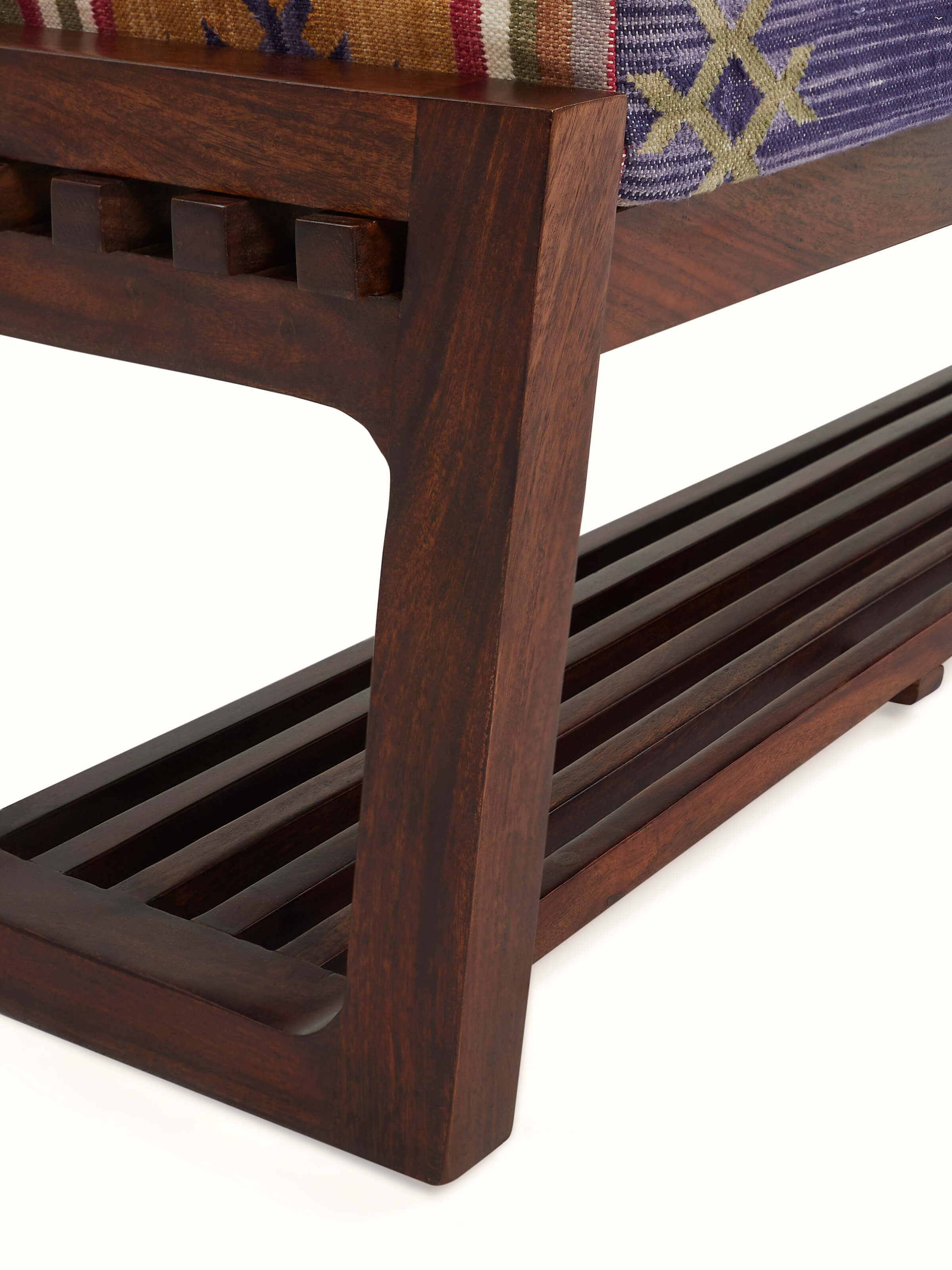 Handloom Dhurrie Upholstered Sheesham Wood Bench