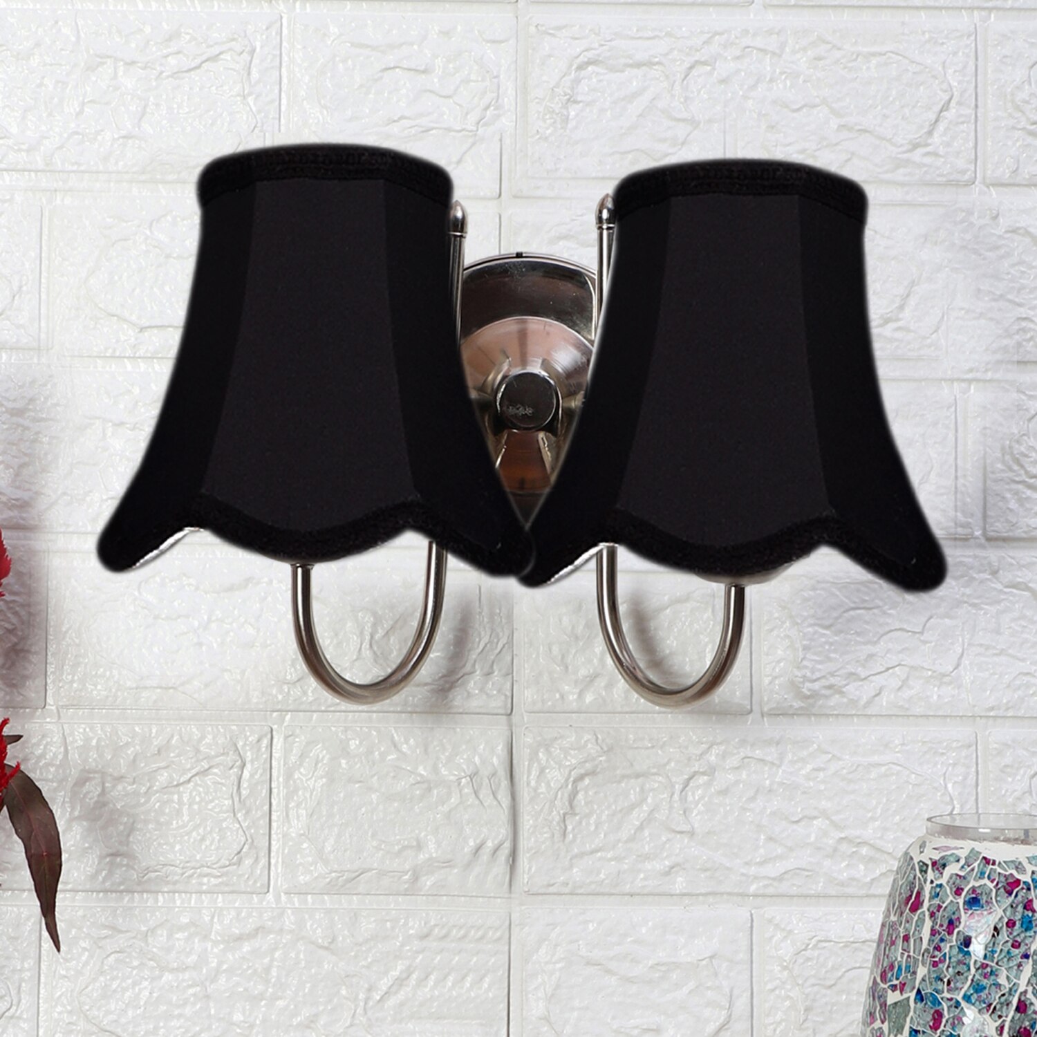 Devansh Dual Steel Metal  Wallmounted Lamp With Cotton Steel Metal  Shade