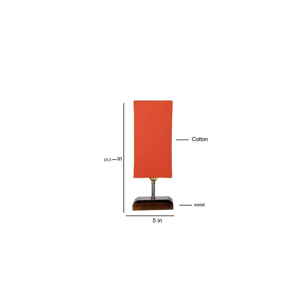 Elliott Orange cotton table lamp with Square Brown Wood Base