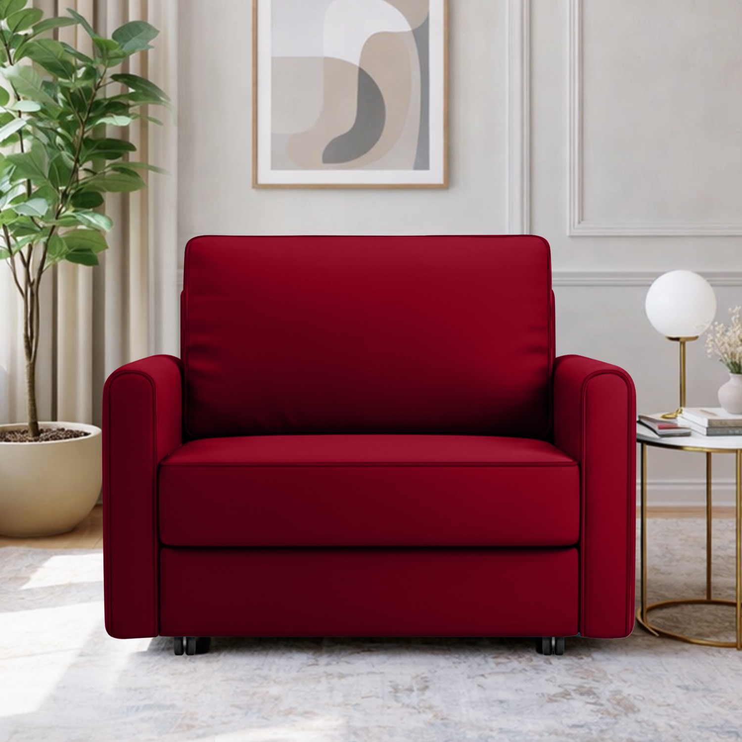 Flycon  Pull Out Sofa cum Bed  in Maroon Colour - Home Lifestylez