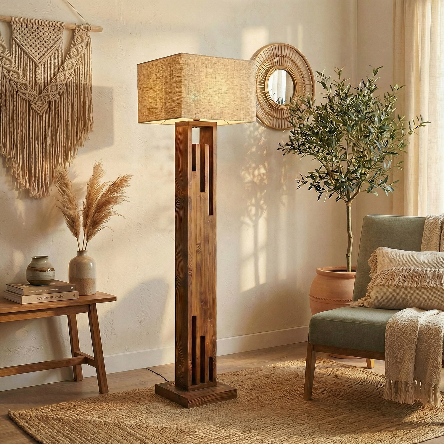 Victoria Beige Jute Floor Lamp with Beige Jute Base