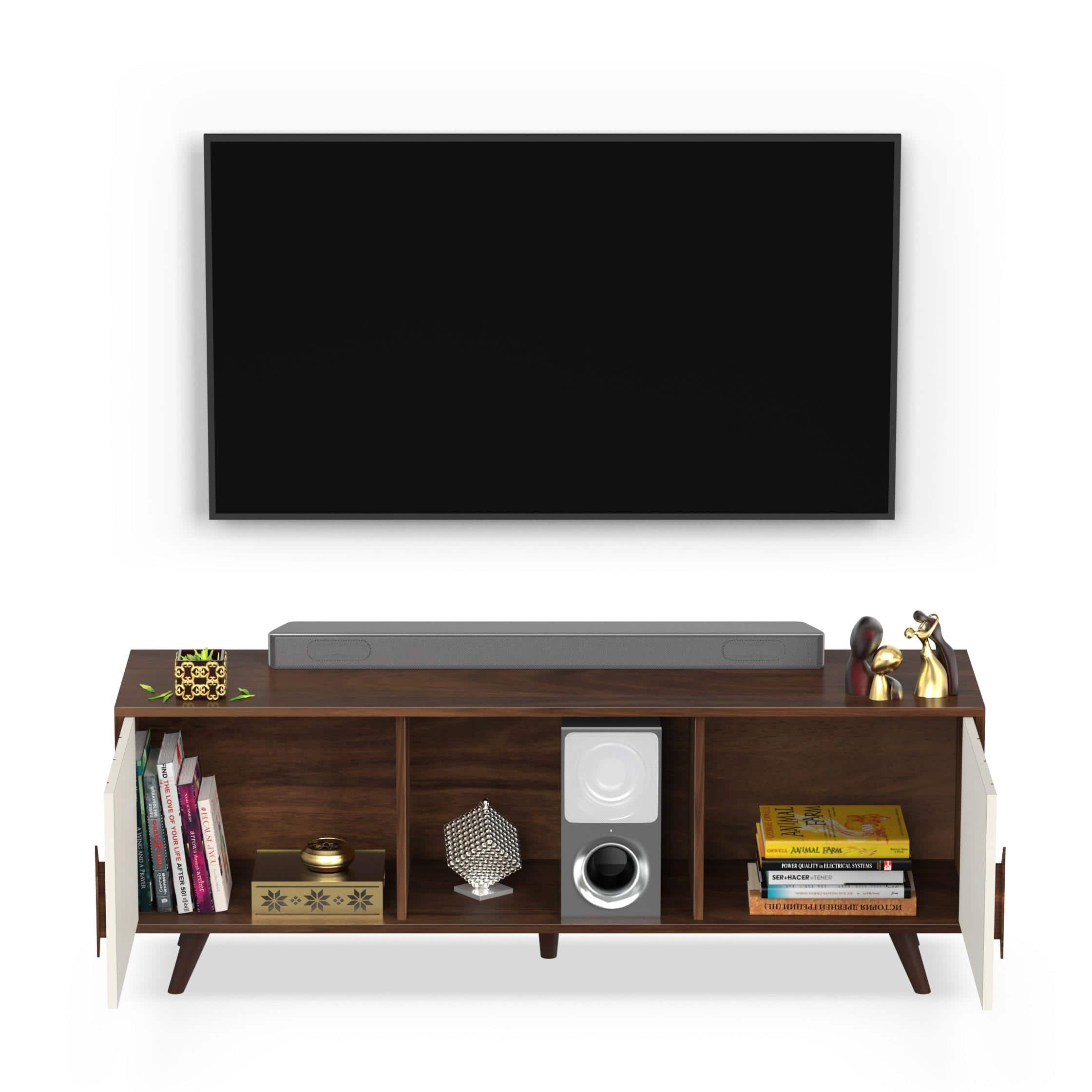 Wilbrome Mini Engineering Wood Floor Standing Tv Entertainment In Brown Maple & White Finish