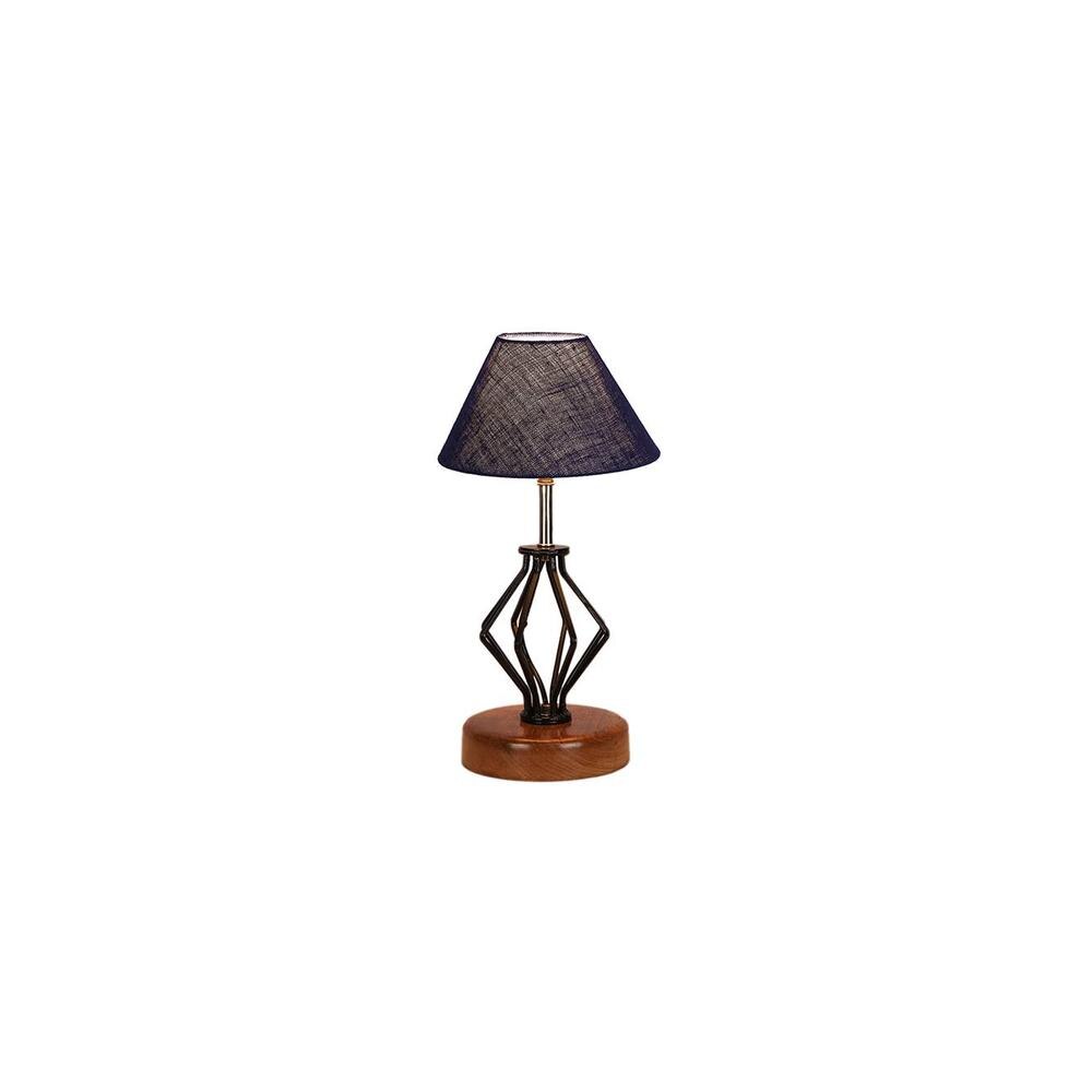 Madeleine Blue Jute Table lamp with Wood & Iron Base