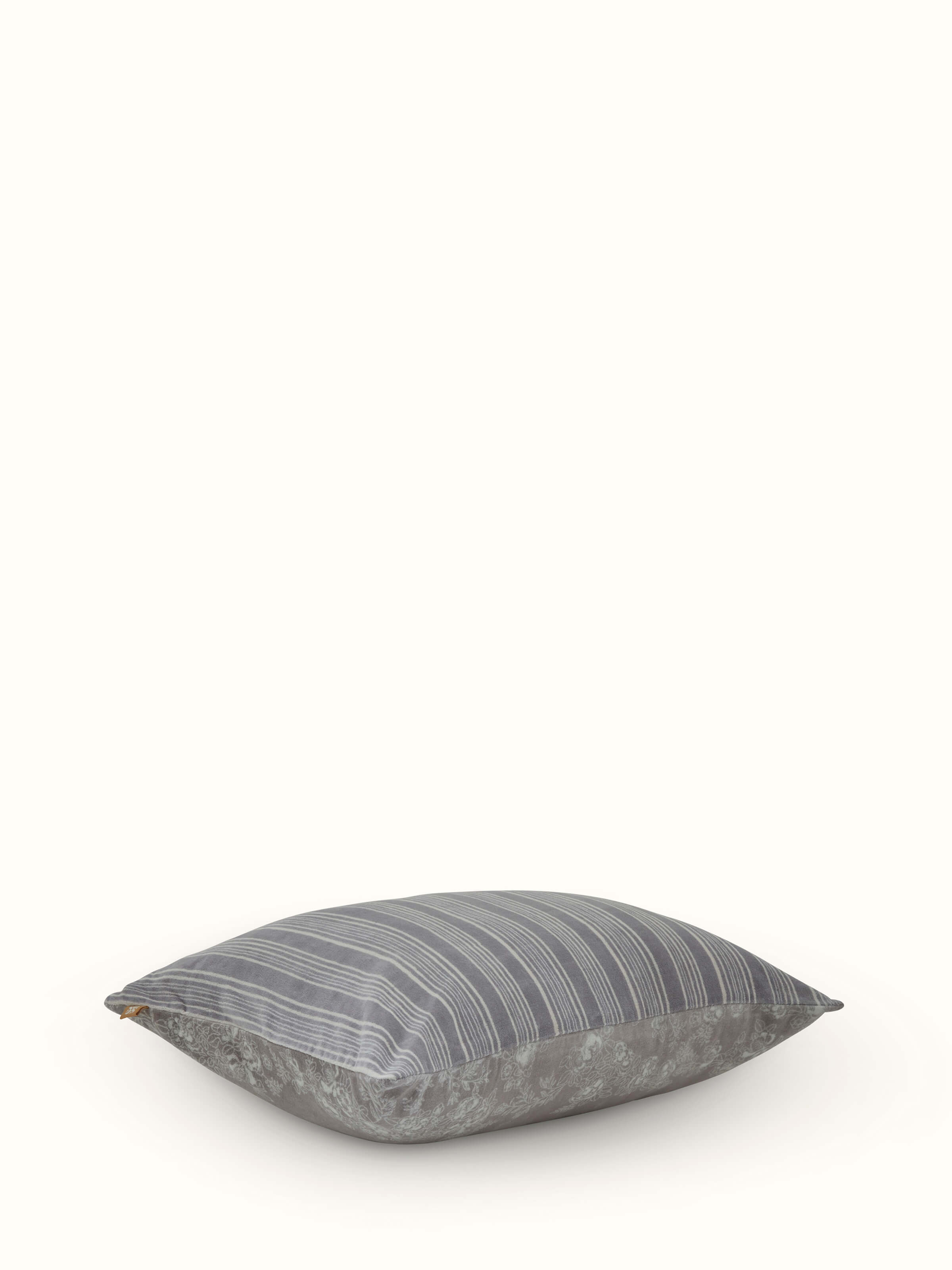 Shivranjini Grey Floral Cotton Velvet Sanganeri Hand Block Printed Lumbar Cushion Cover