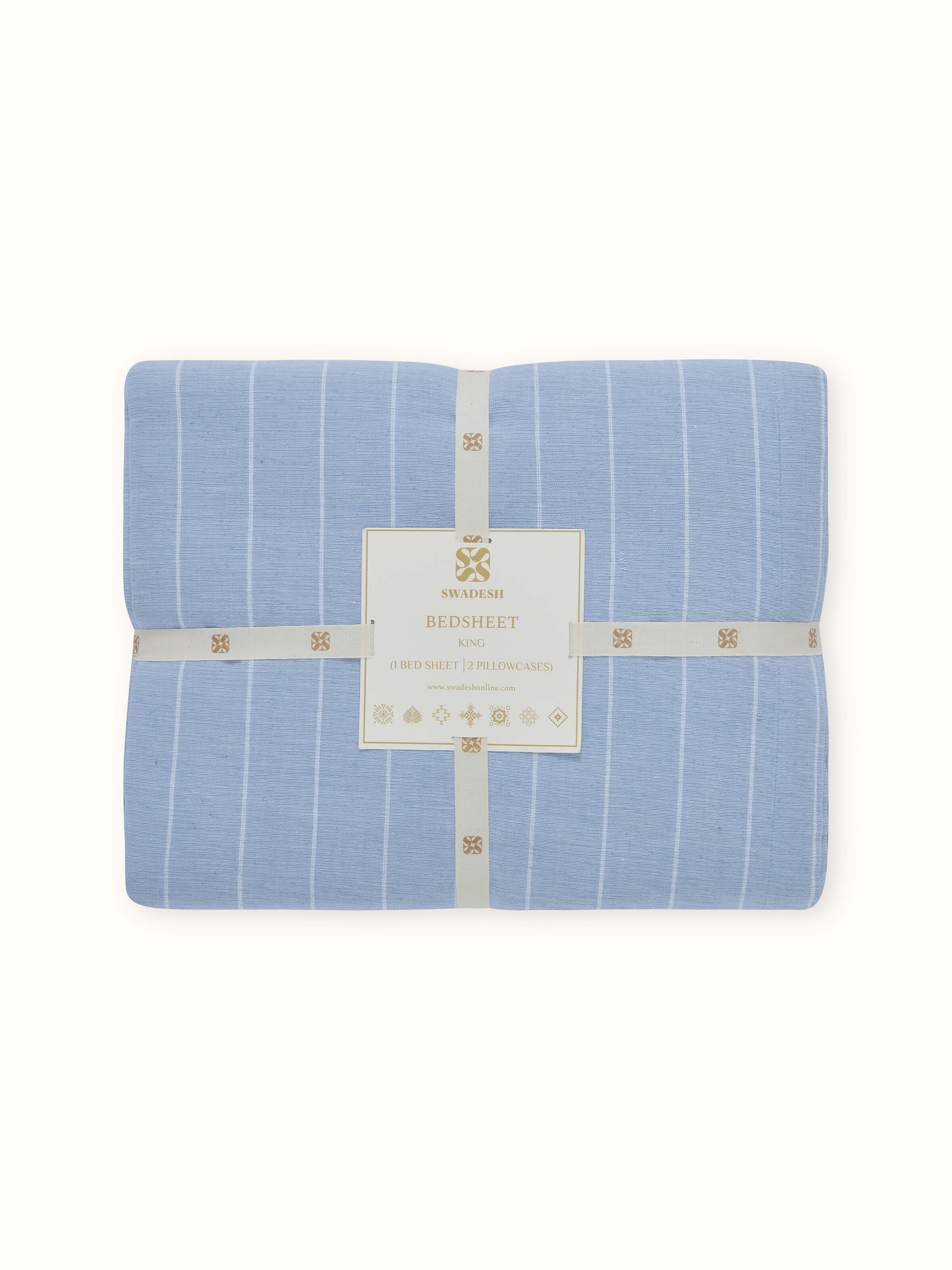 Keshod Handloom Cotton Sage Chambray Stripe King-size Bedsheet Set