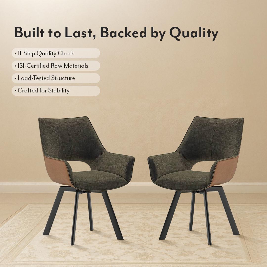 Casey Swivel Dining Chair In Olive And Tan Colour Set Of 2