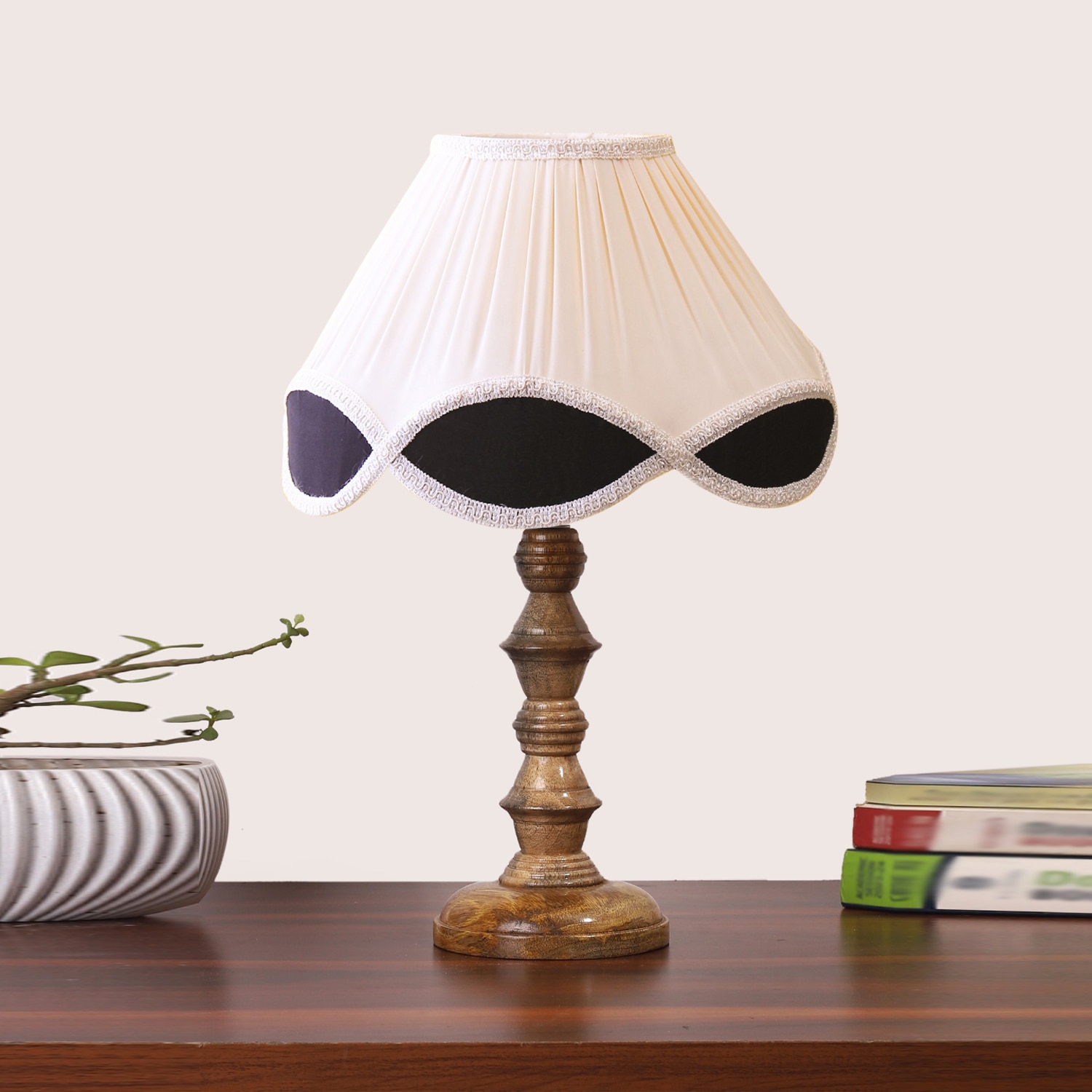 Devansh Multi-Color Cotton Vintage  Lamp With Wood Base (12X12X18)) - Devansh
