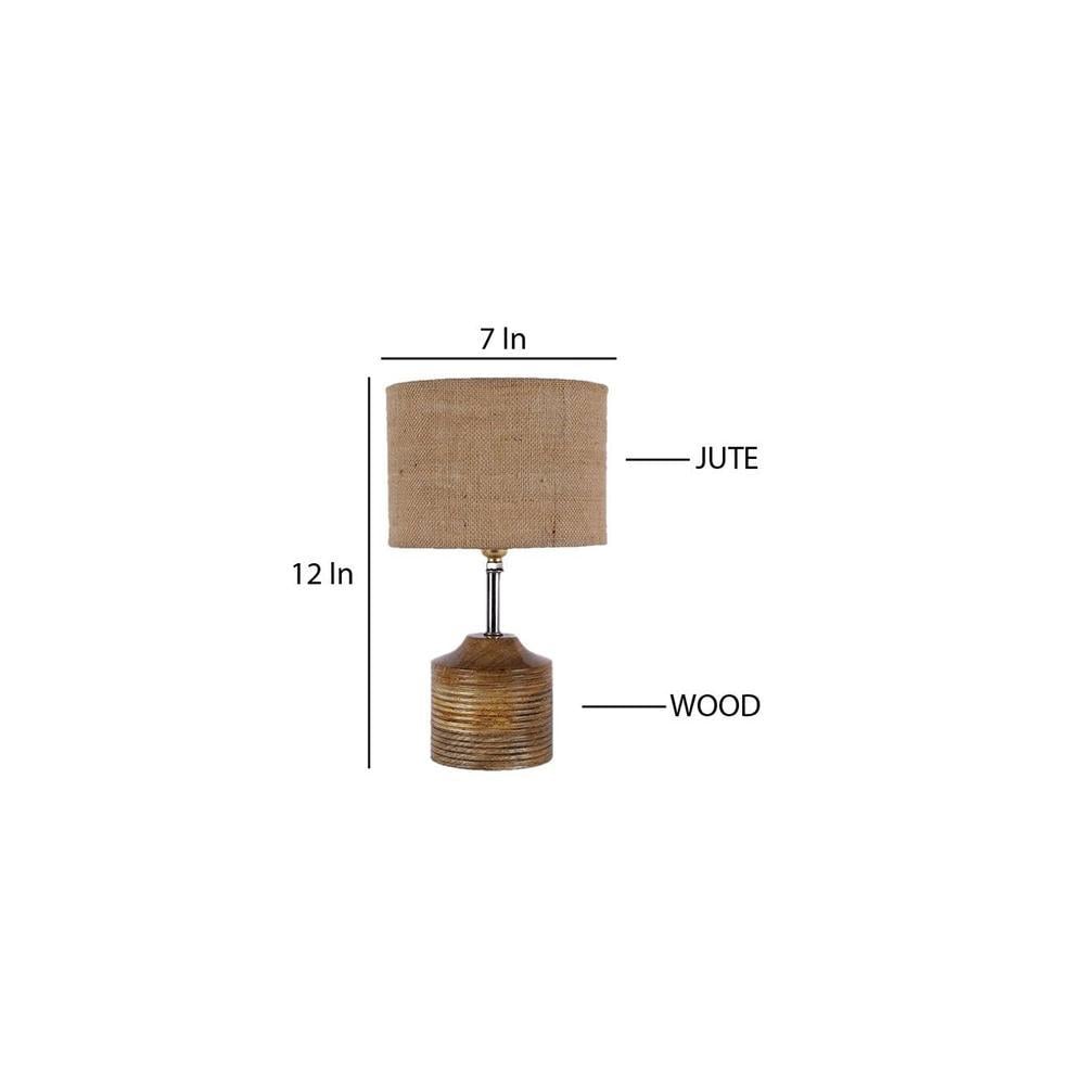 Edwidge Beige Natural Fiber Shade Table Lamp with Natural Wooden Base