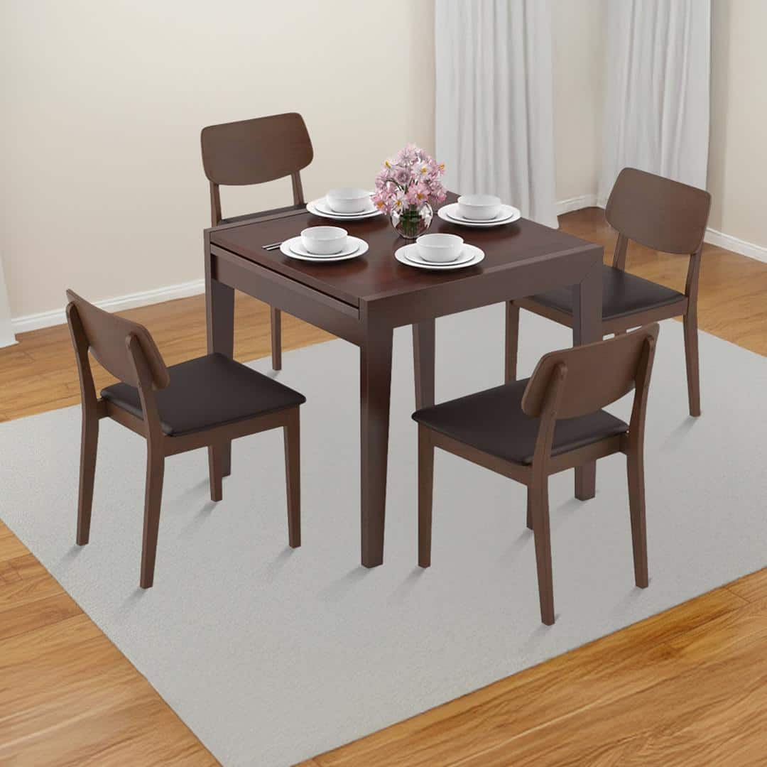 Murphy 4-To-6 Extendable - Lawson 4 Seater Dining Table Set (Colour- Dark Brown , Finish- Dark Walnut)