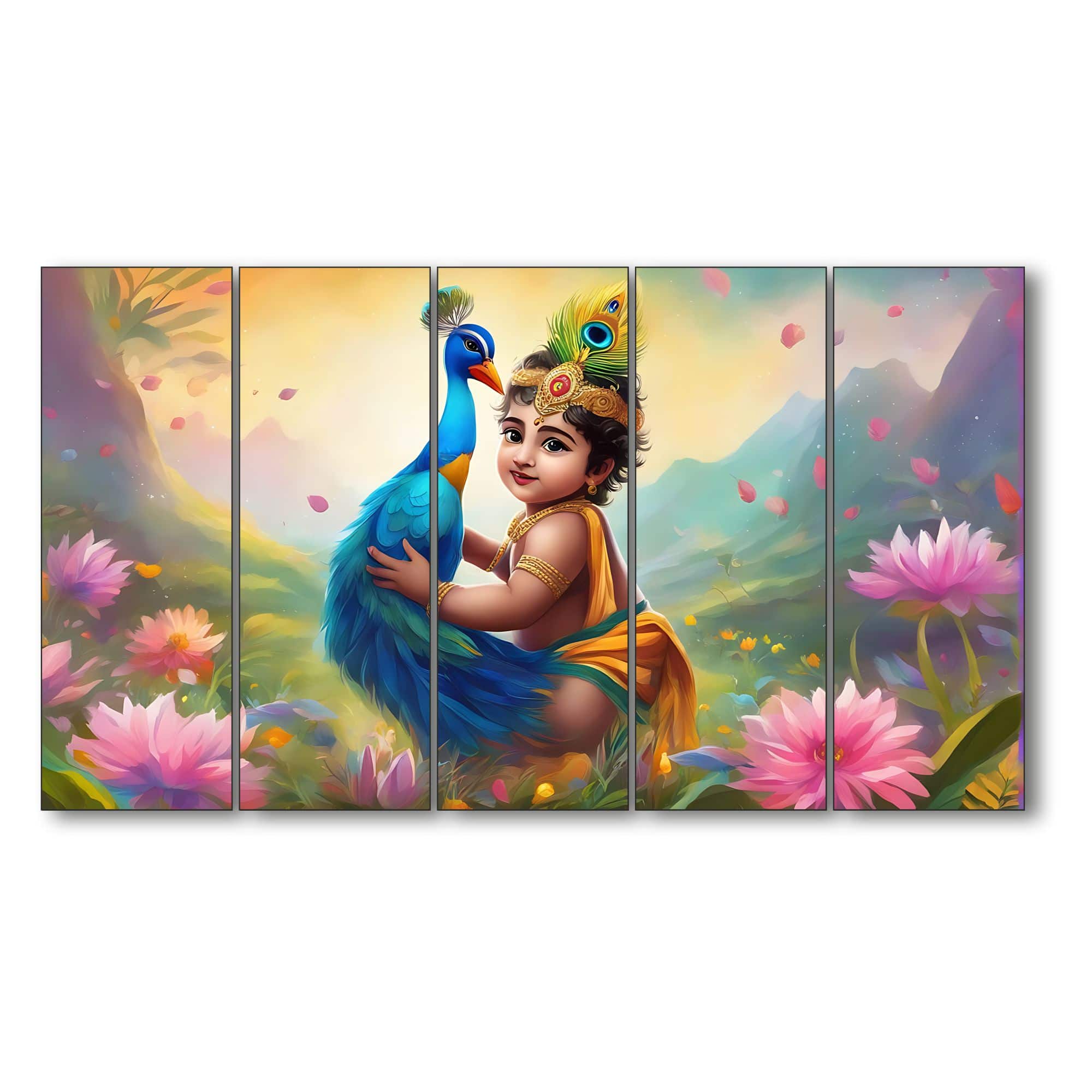 The Castle Decor Bal Gopal Wall Painting Wooden Framed 27x48 Inch (Style 1) - The Castle Decor