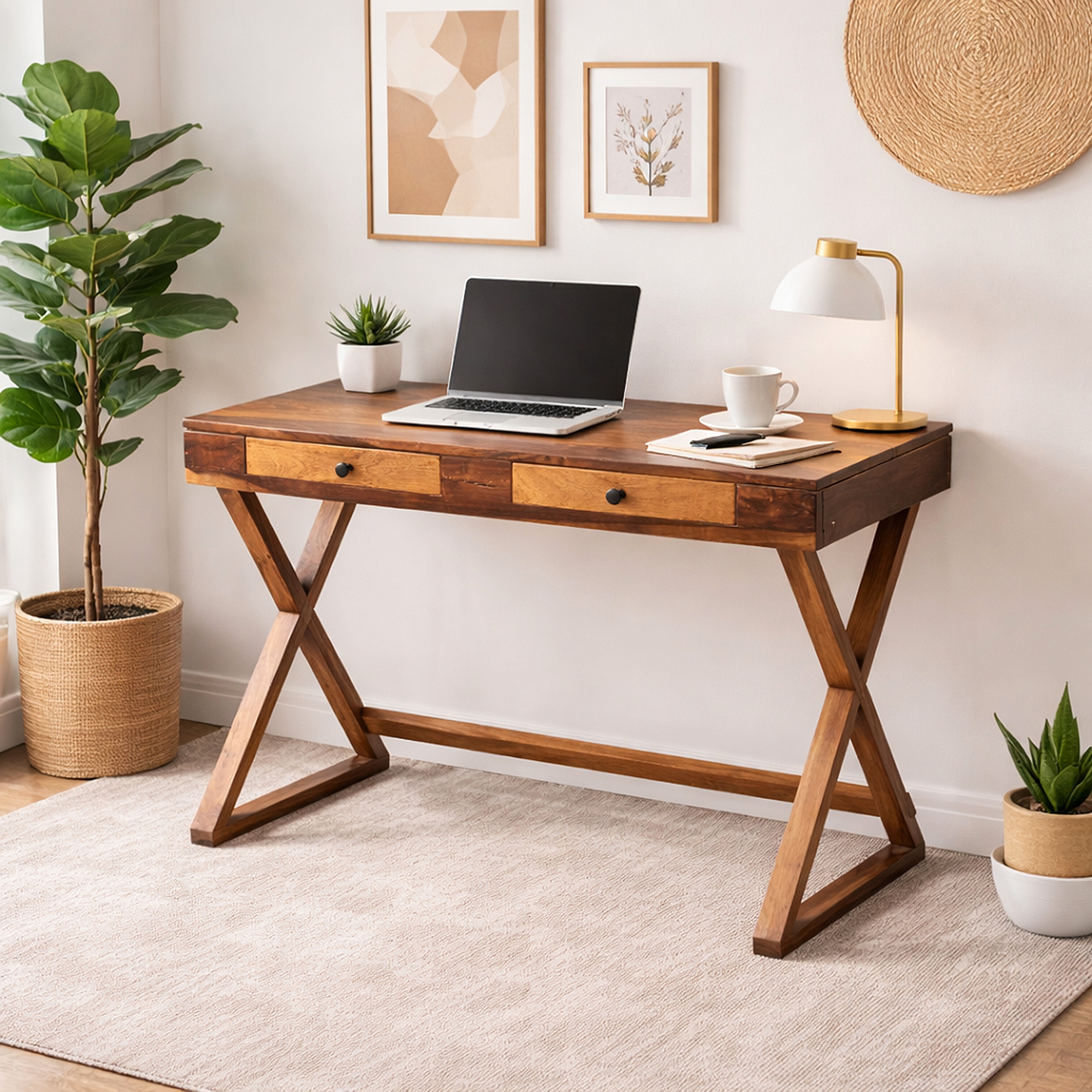lipo Sheesham Wood  Study Table in Teak Finish - Woodenmood