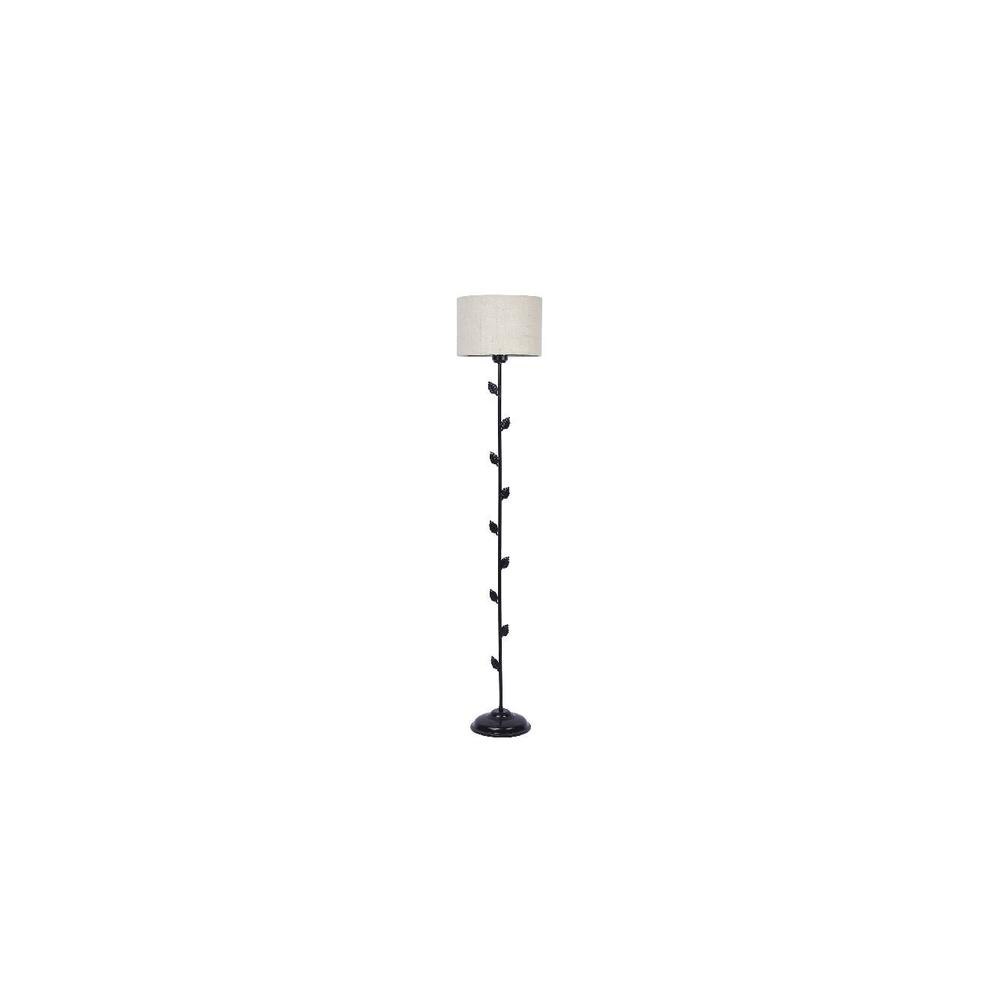 Lux White Natural Fiber Floor Lamp with Black Iron Base
