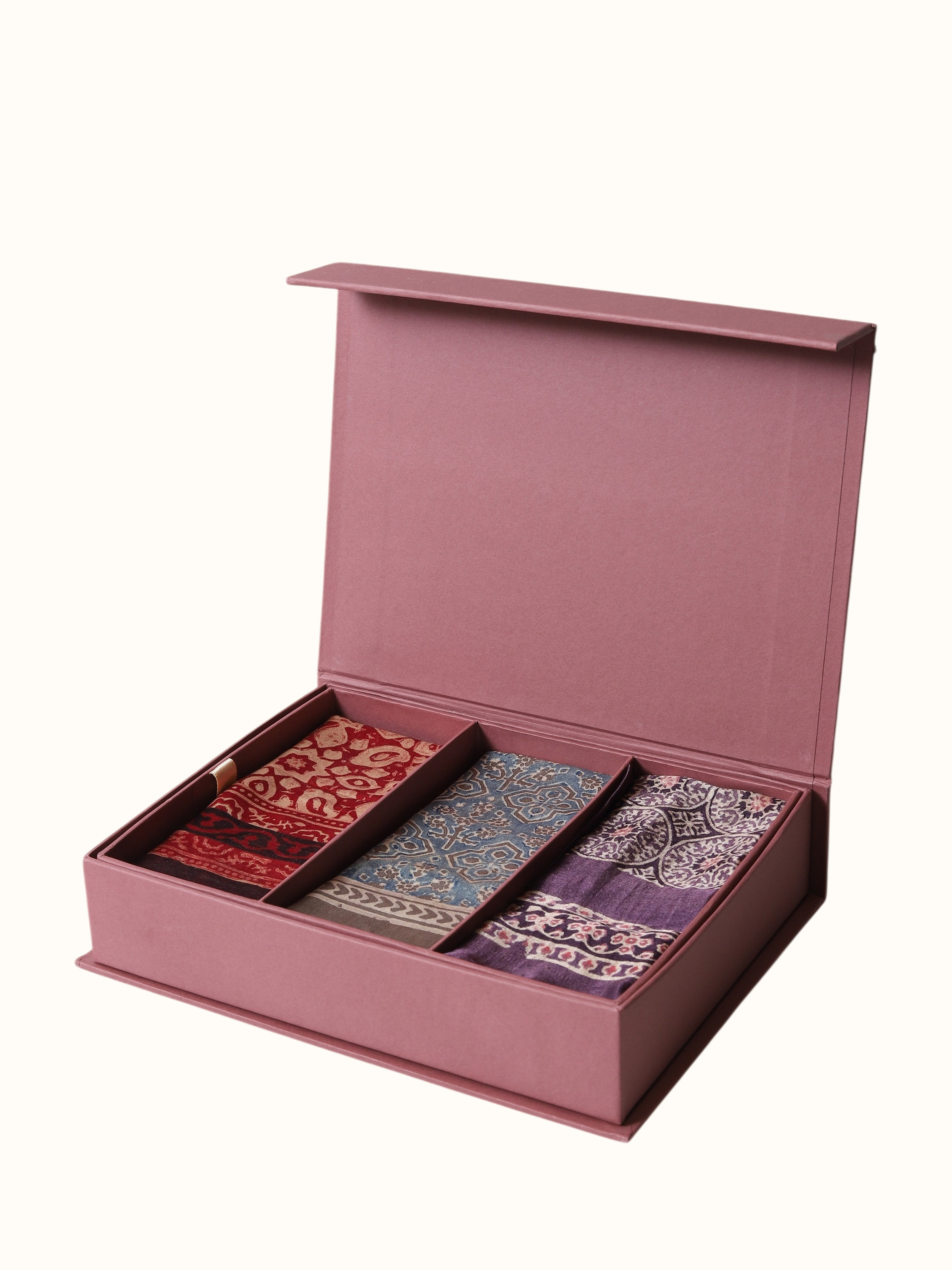 Assorted Silk Ajrakh Block Printed Pocket Squares Gift Set (3Pcs)