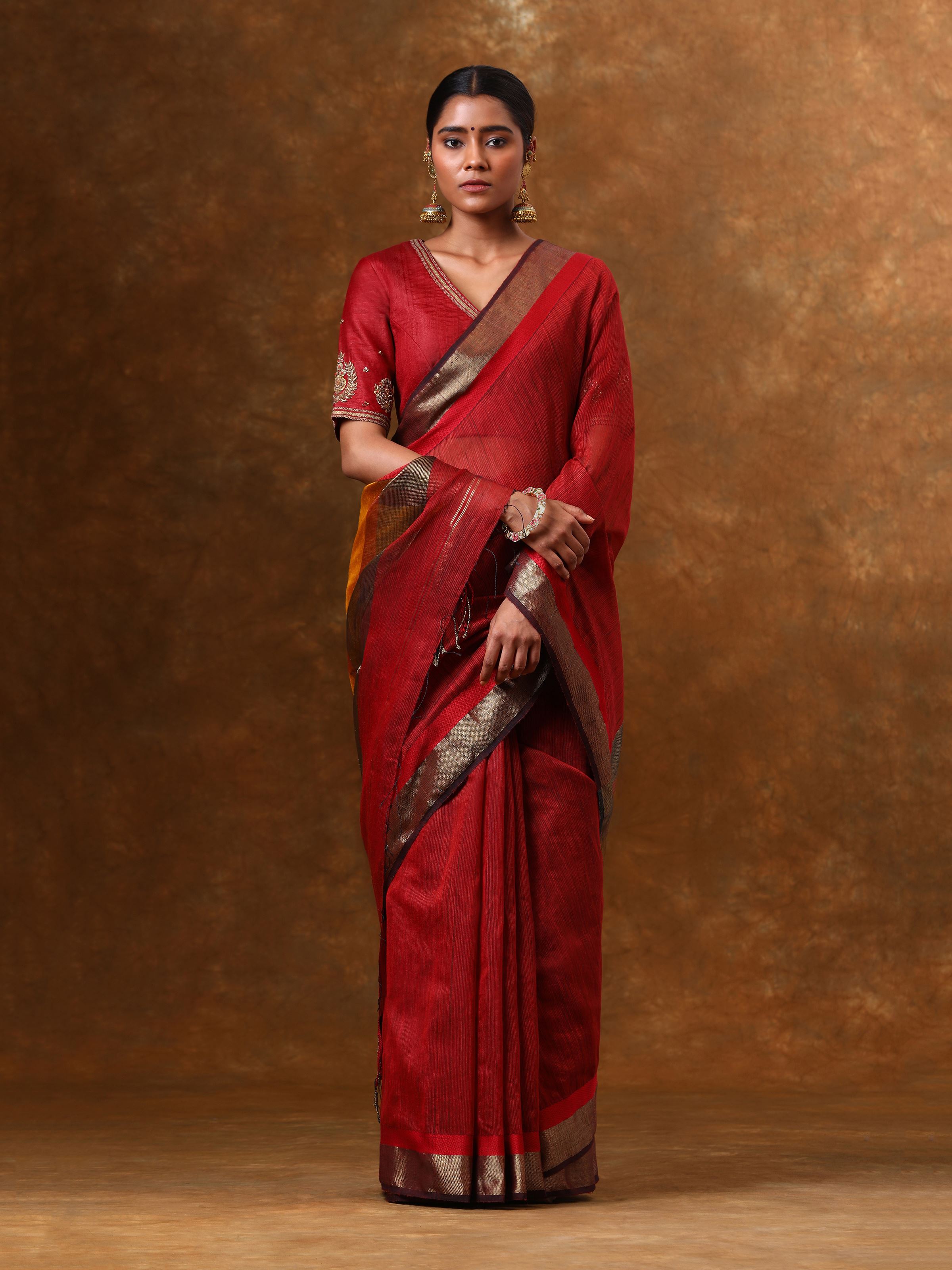 Red Cotton Silk Maheshwari Saree
