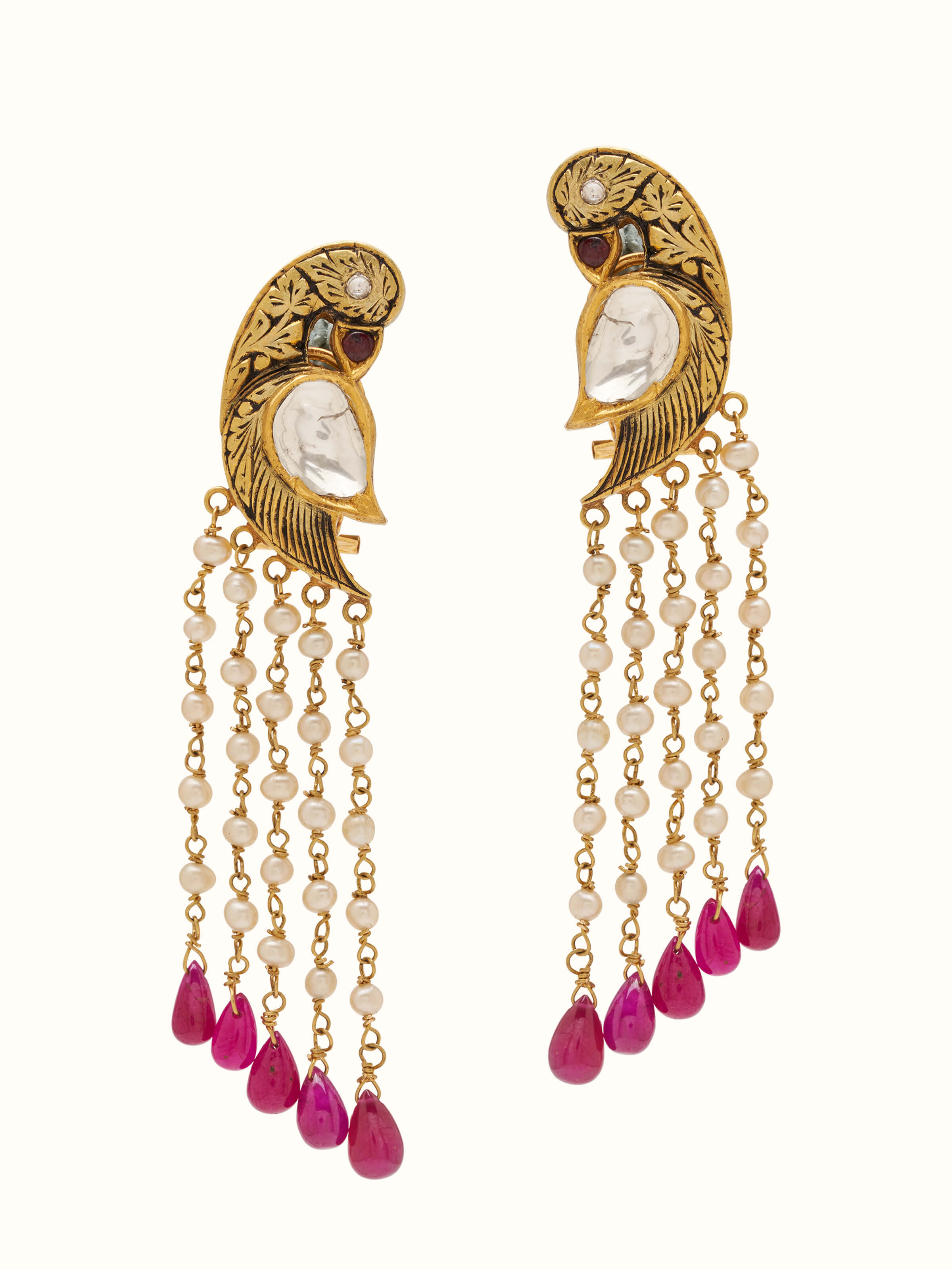 Front view of Partash 18 Karat Gold Drop Earrings showcasing their elegant design and fine gold craftsmanship.