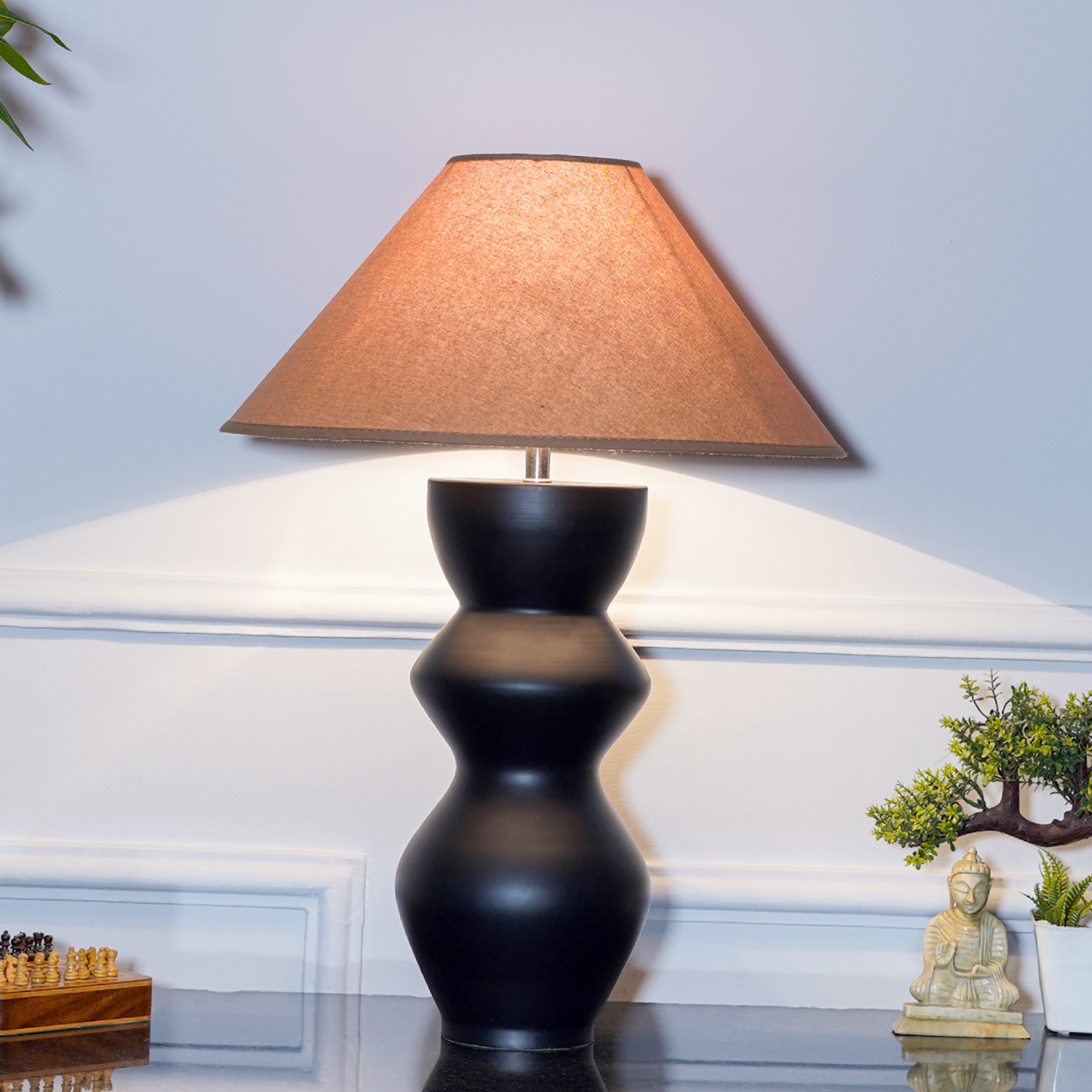 Lgnatio Metal Table Lamp With Beige Cotton Shade - Kapoor Lamp Shades