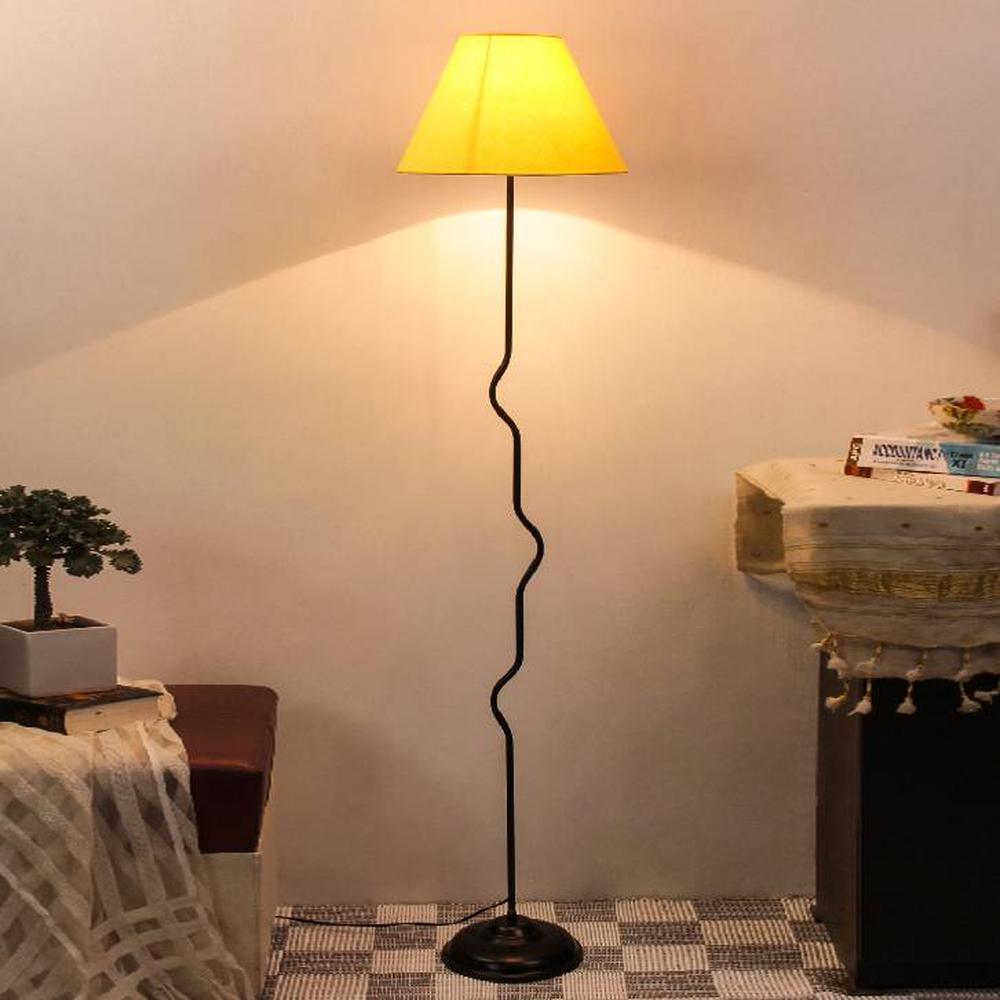 Jagger Yellow Fabric Floor Lamp with Black Iron Base