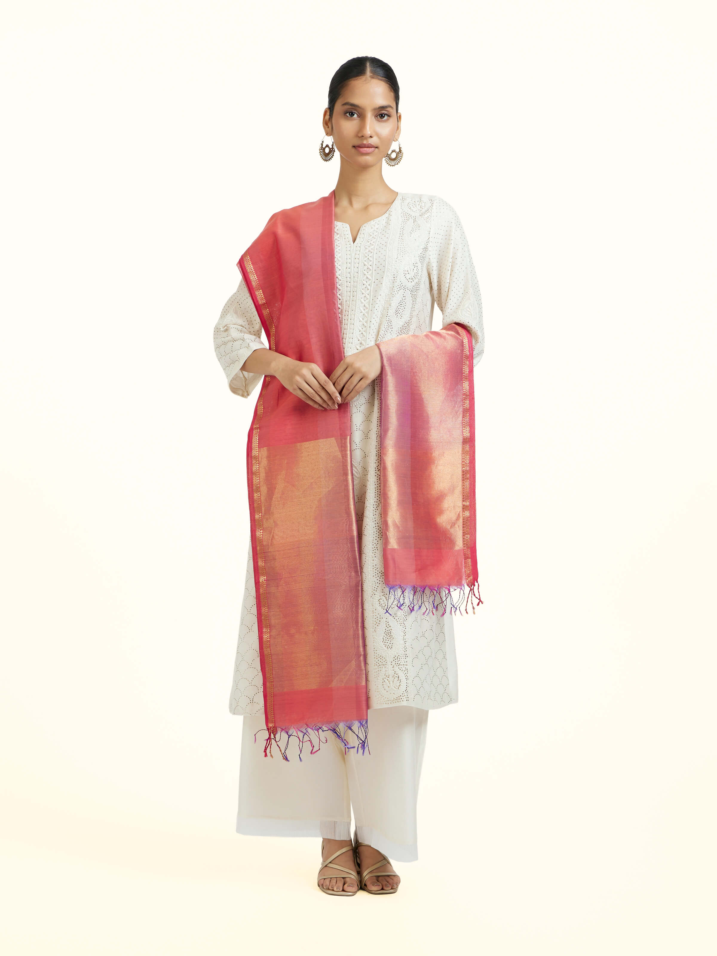 Pink Cotton Silk Maheshwari Handloom Dupatta