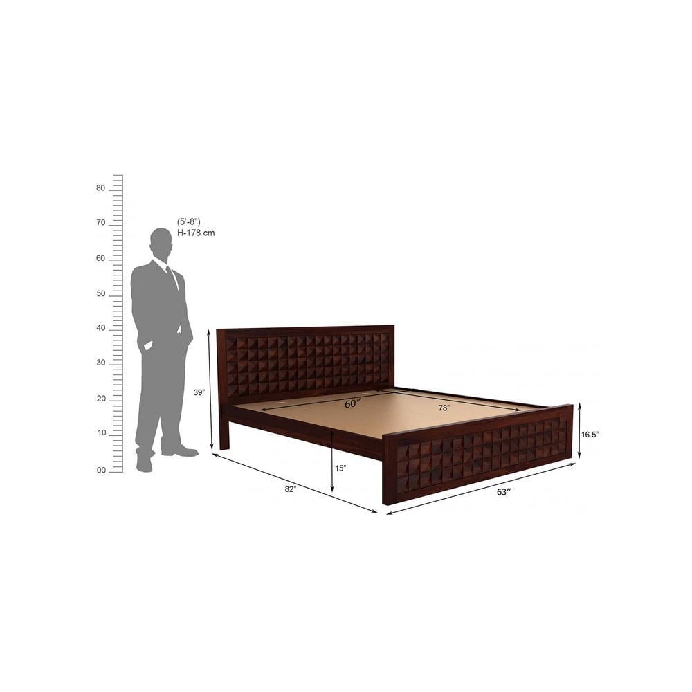 Venturi Solid Wood Queen Size Non Storage Bed In Walnut Finish