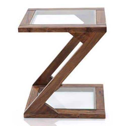Zeta Solid Wood Side Table in Teak Finish