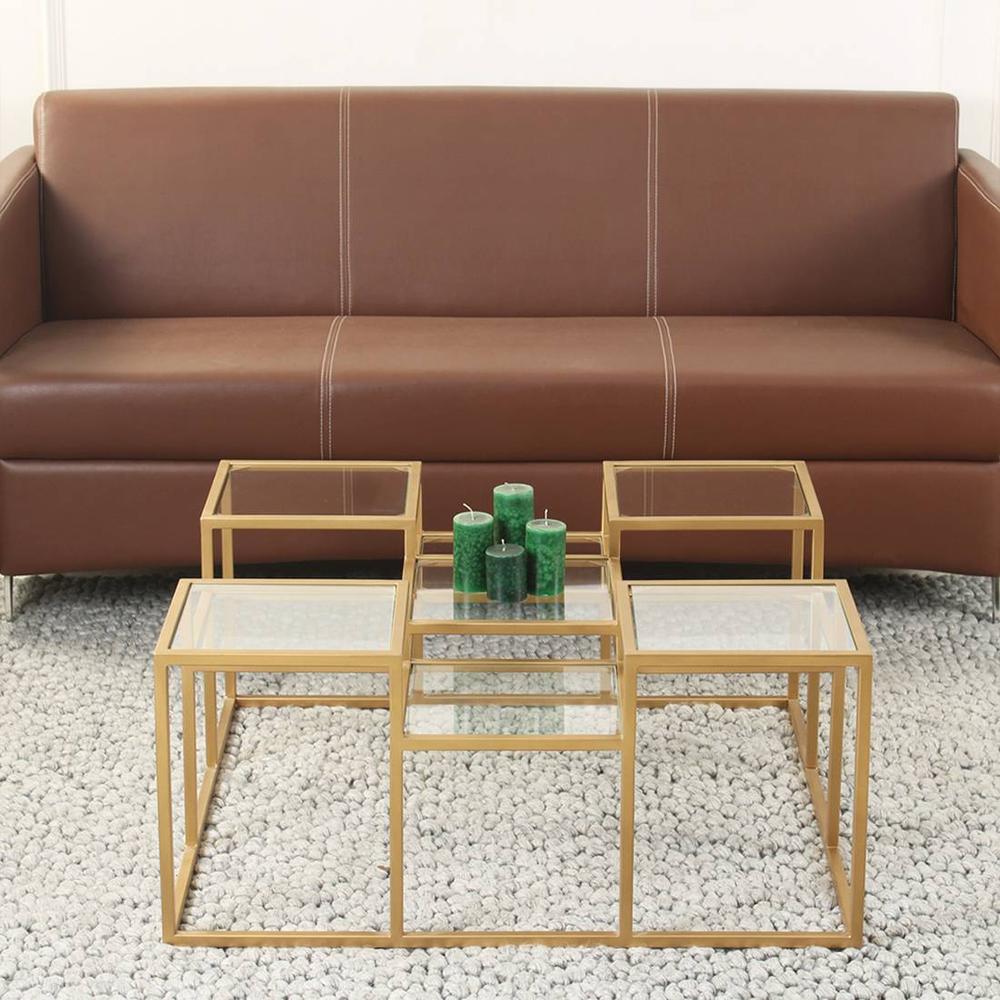 Valentino Frosted Glass Bunching Coffee Table In Dark Gold Finish