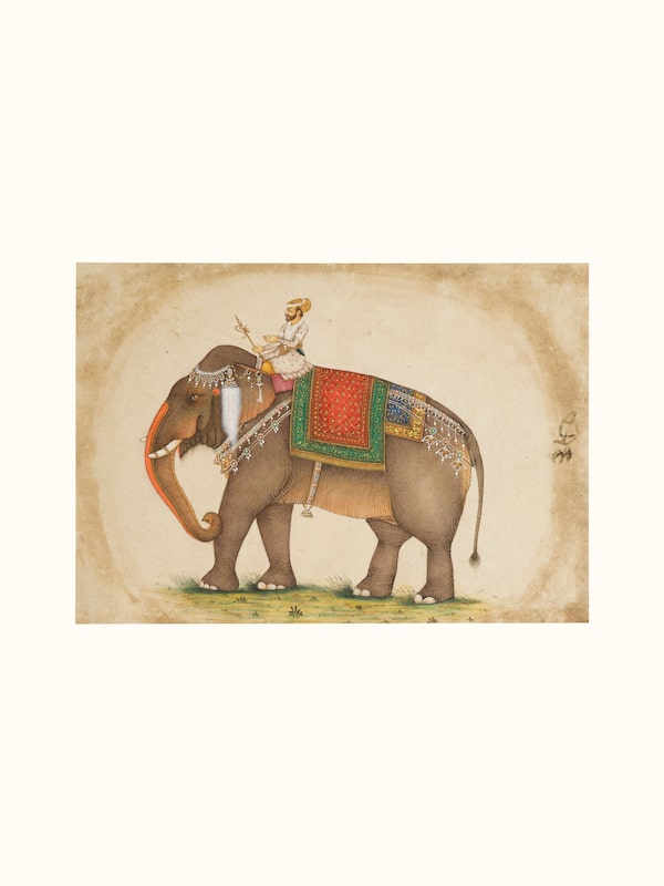 Elephant with Mahawat Miniature Painting