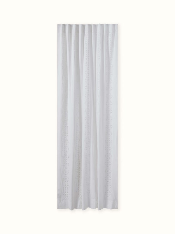 Mandana White Stripe Cotton Applique Curtain (7 Ft)