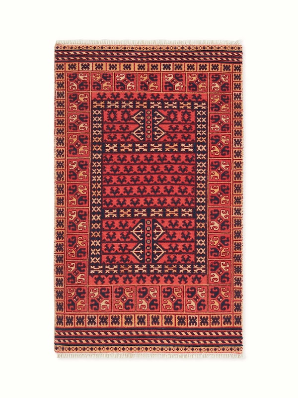 Traditional Kazak Tribal Red Agra Wool Hand-Knotted Carpet