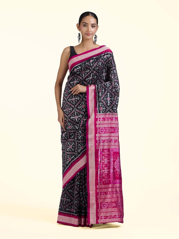Black Mulberry Silk Bandha Odisha Ikat Saree