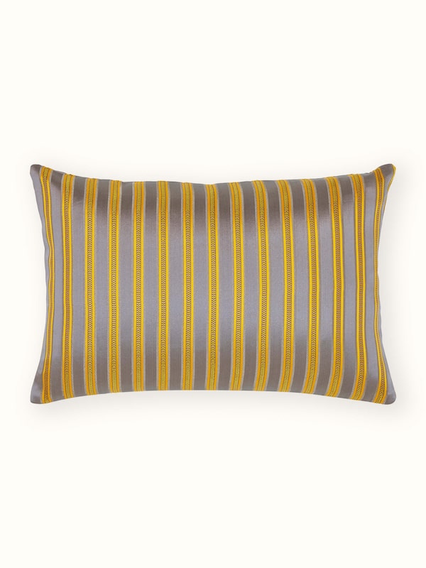 Aruni Grey Stripe Silk Mashru Banarasi Handloom Cushion Cover