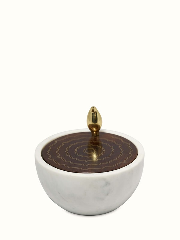 Polished Tarkashi Marble Wood and Brass Devotional Container