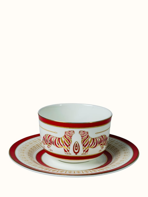 Ceramic Tea Cups And Saucers With Gold Motifs (2 Pcs)