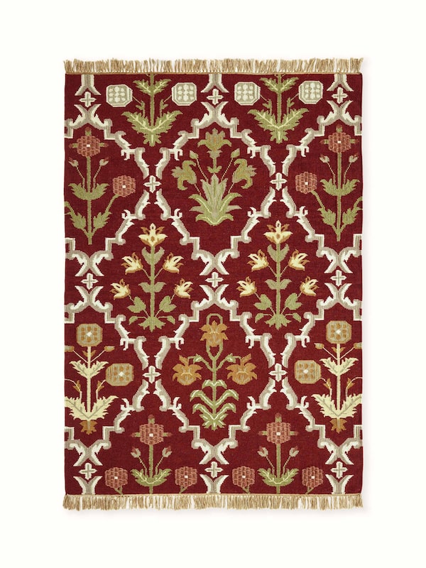Traditional Mughal Floral Kilim Salawas Wool Panja Dhurrie