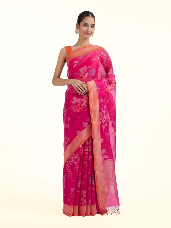 Pink Cotton Awadh Jamdani Saree