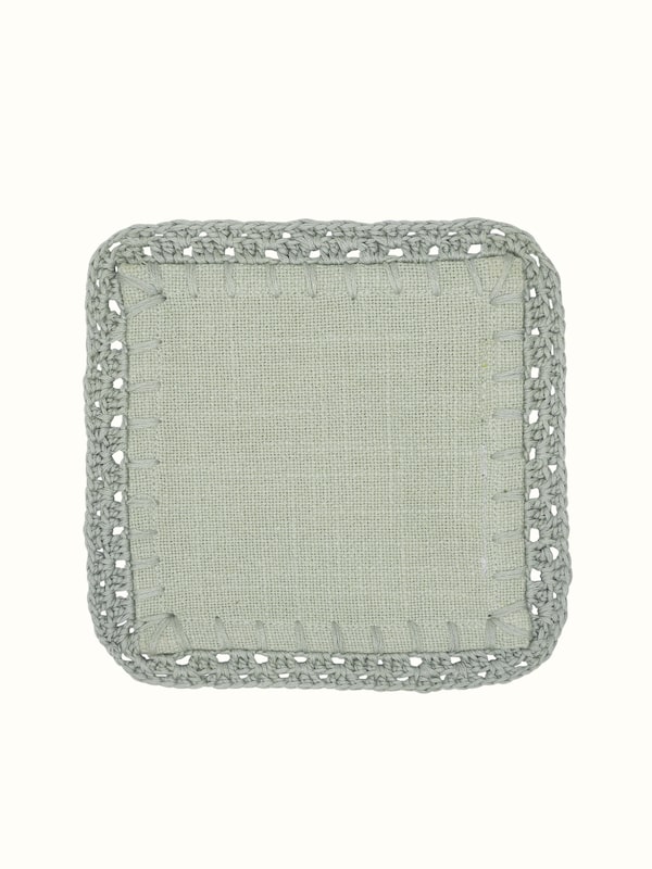 Nityam Light Green Cotton Slub Crochet Coaster (6 Pcs)